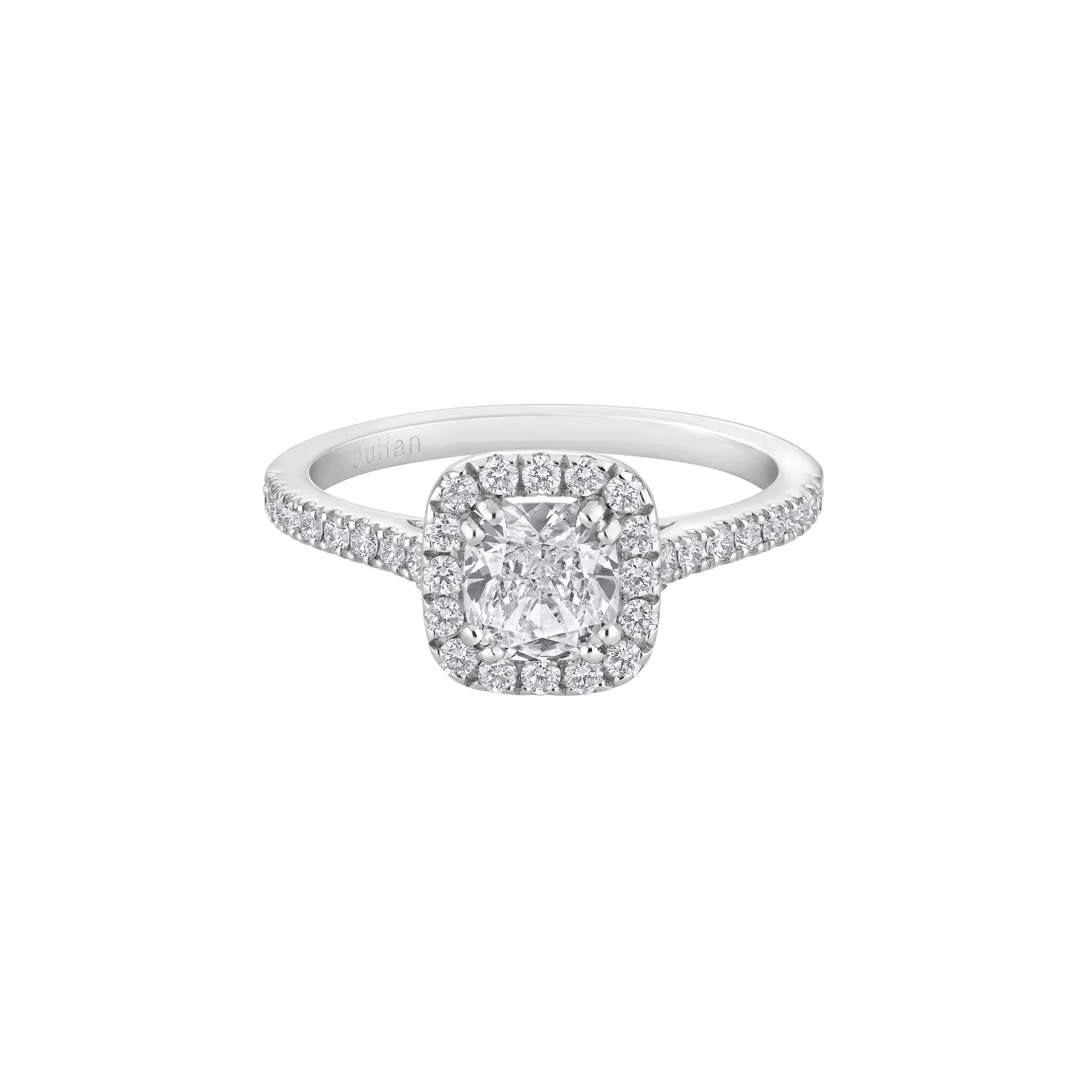 Bague Solitaire en or blanc palladié, diamant blanc et diamants blancs - Certificat GIA