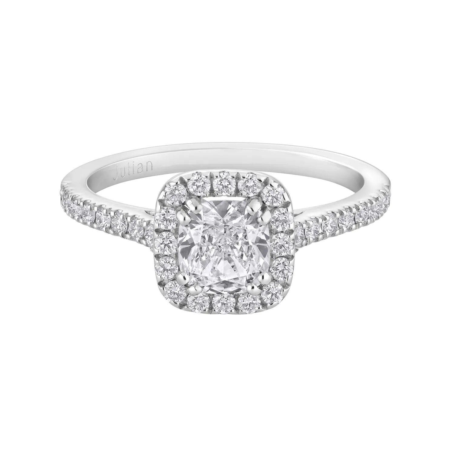 Bague Solitaire en or blanc palladié, diamant blanc et diamants blancs - Certificat GIA