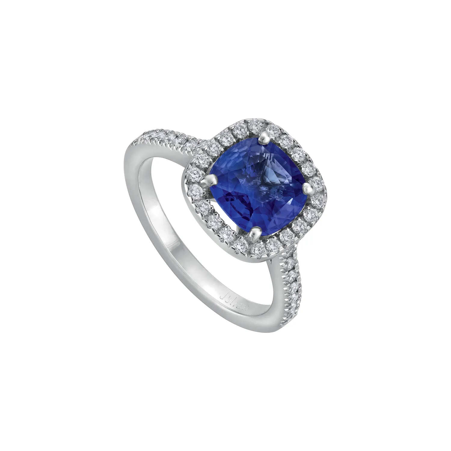 Bague Solitaire Saphir Coussin entouré full pavé
