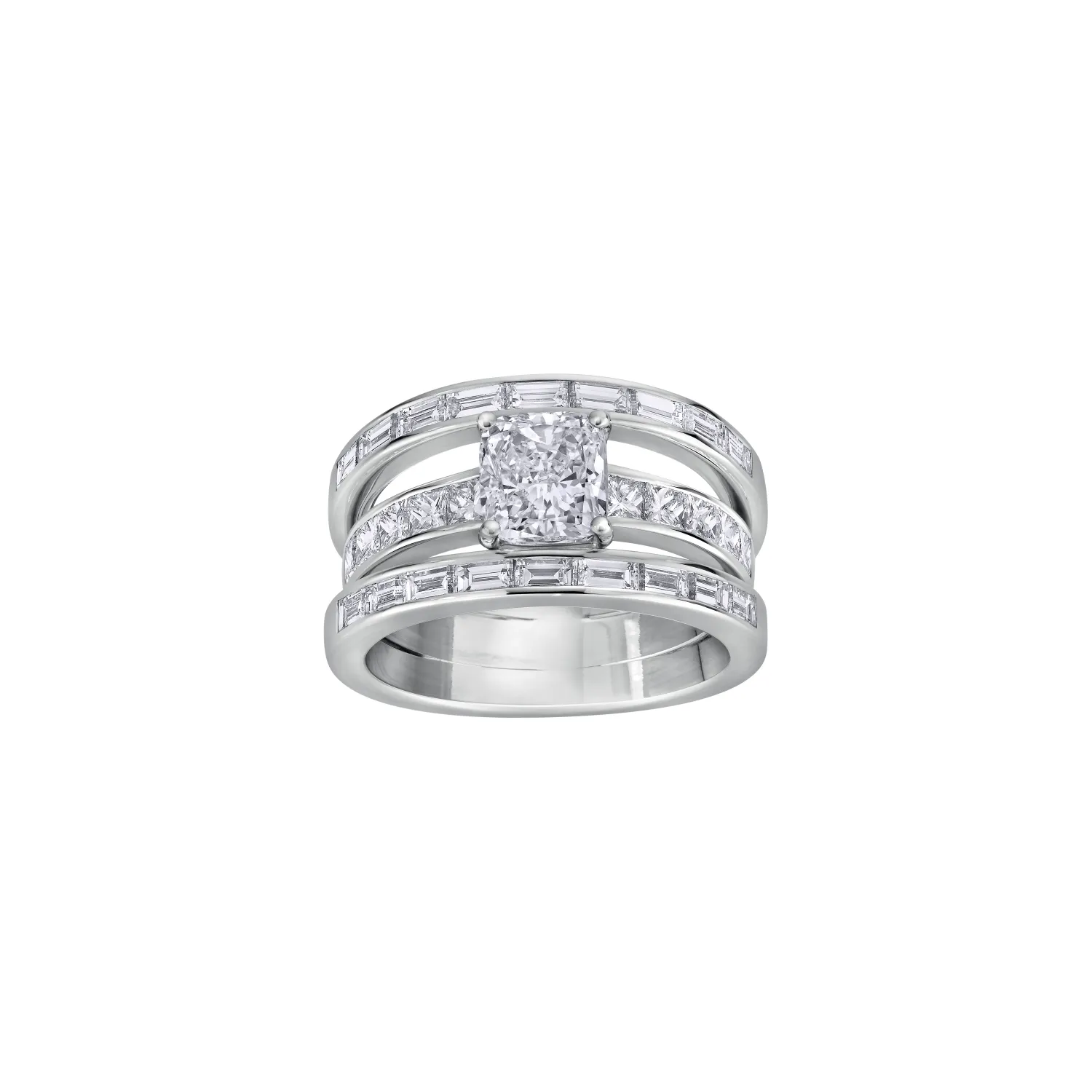 Bague Solitaire 3 anneaux Diamant coussin