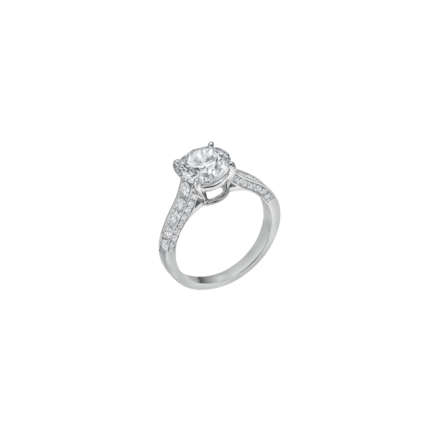 Bague Solitaire en or blanc palladié, diamant blanc et diamants blancs - Certificat GIA