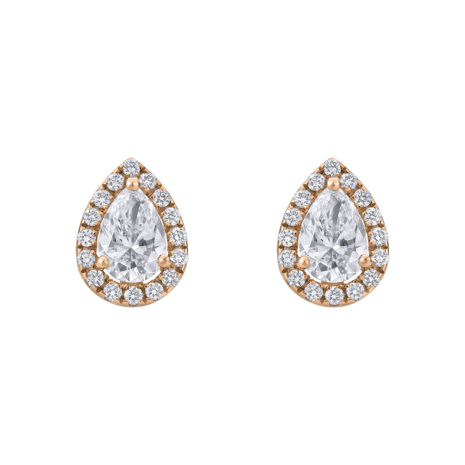 Boucles d'Oreilles Puces Poires Diamants entourés de brillants