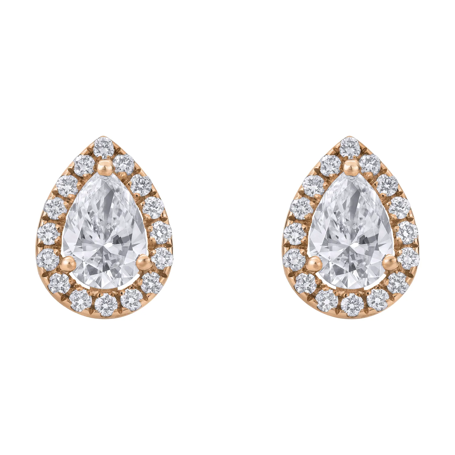 Boucles d'Oreilles Puces Poires Diamants entourés de brillants
