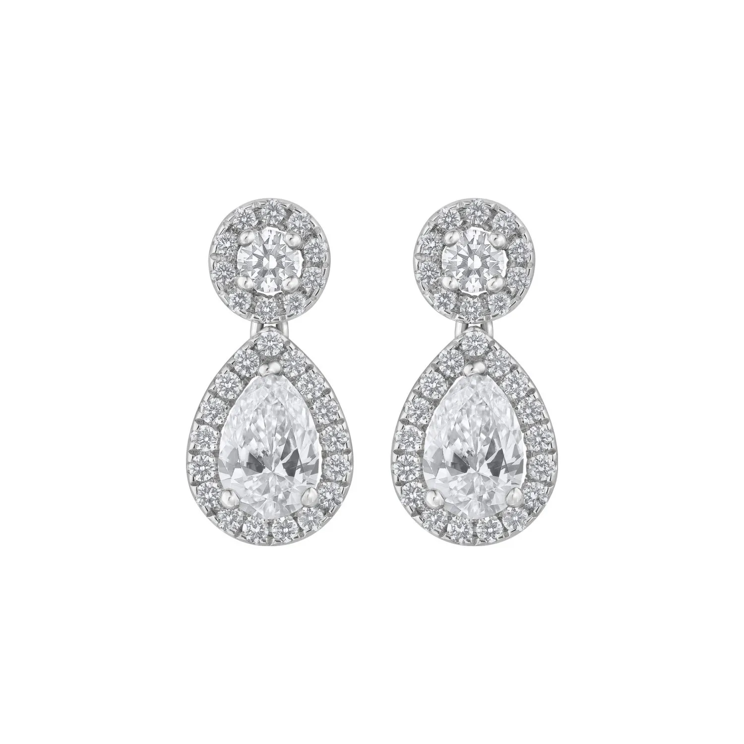 Boucles d'oreilles en or blanc, diamants blancs et diamants blancs