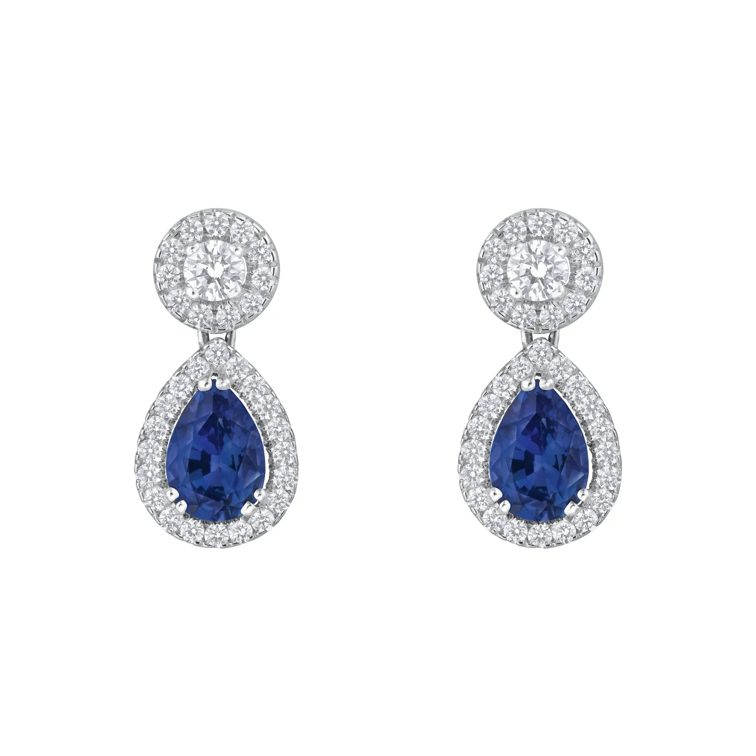 Boucles d'Oreilles Saphirs Poires pavées brillants