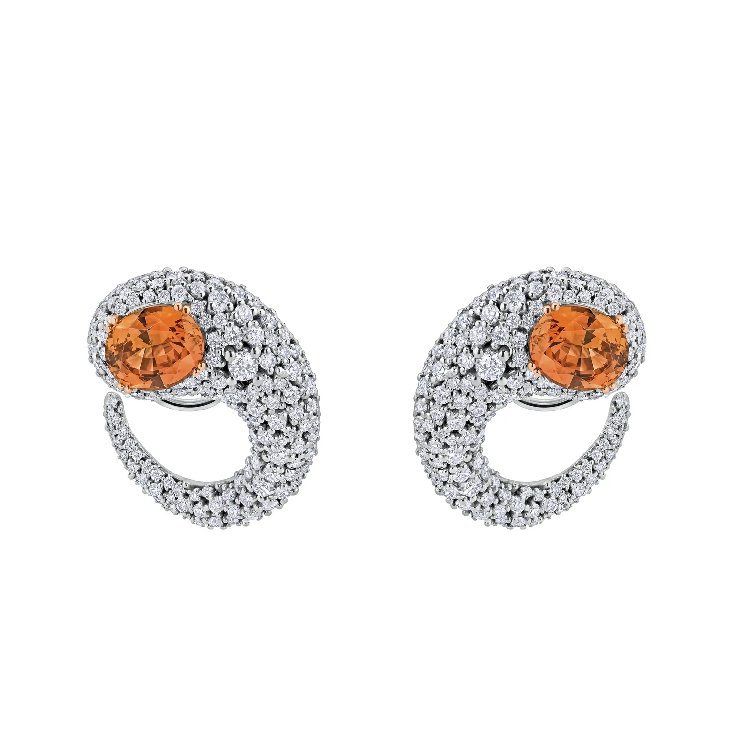 Boucles d'Oreilles Twist Grenats Mandarin Full pavées Diamants
