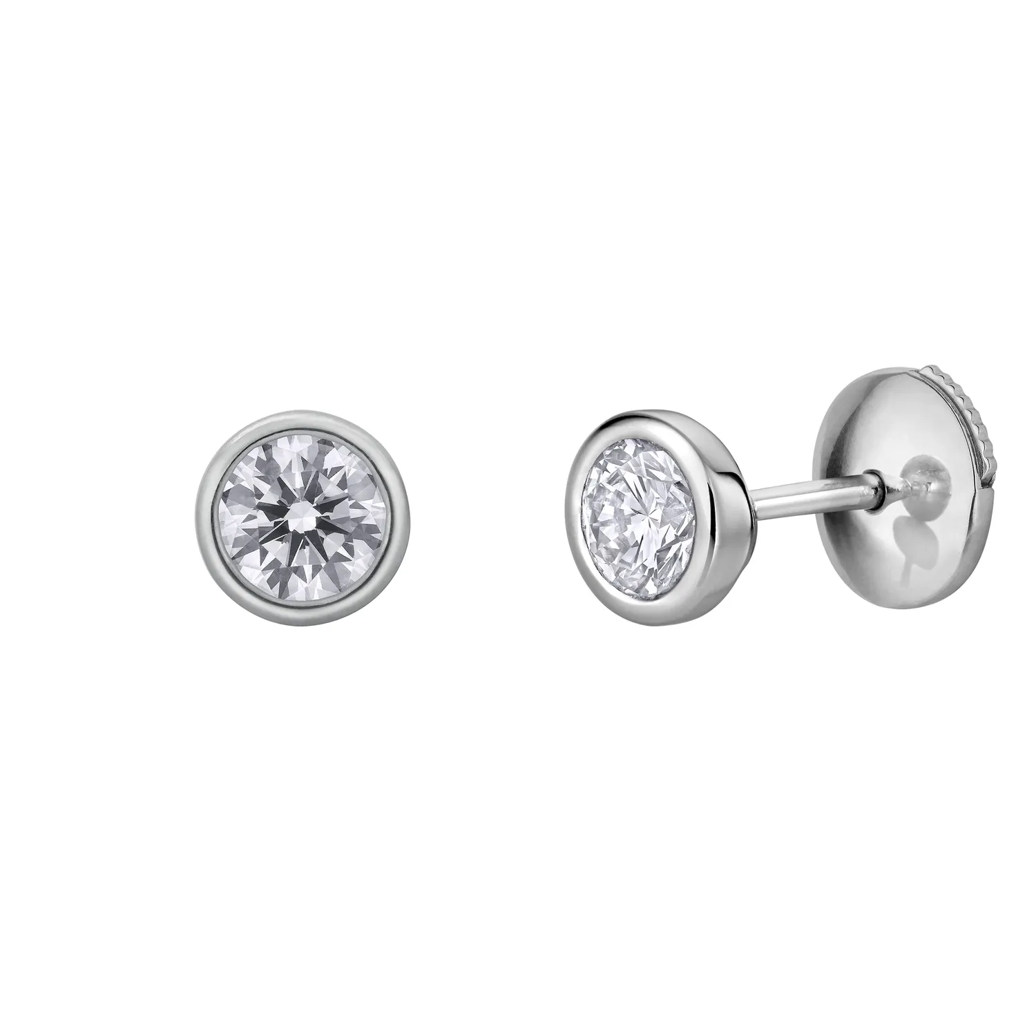 Boucles d'oreilles puces en or blanc, diamants blancs et diamant blanc - Certificat GIA