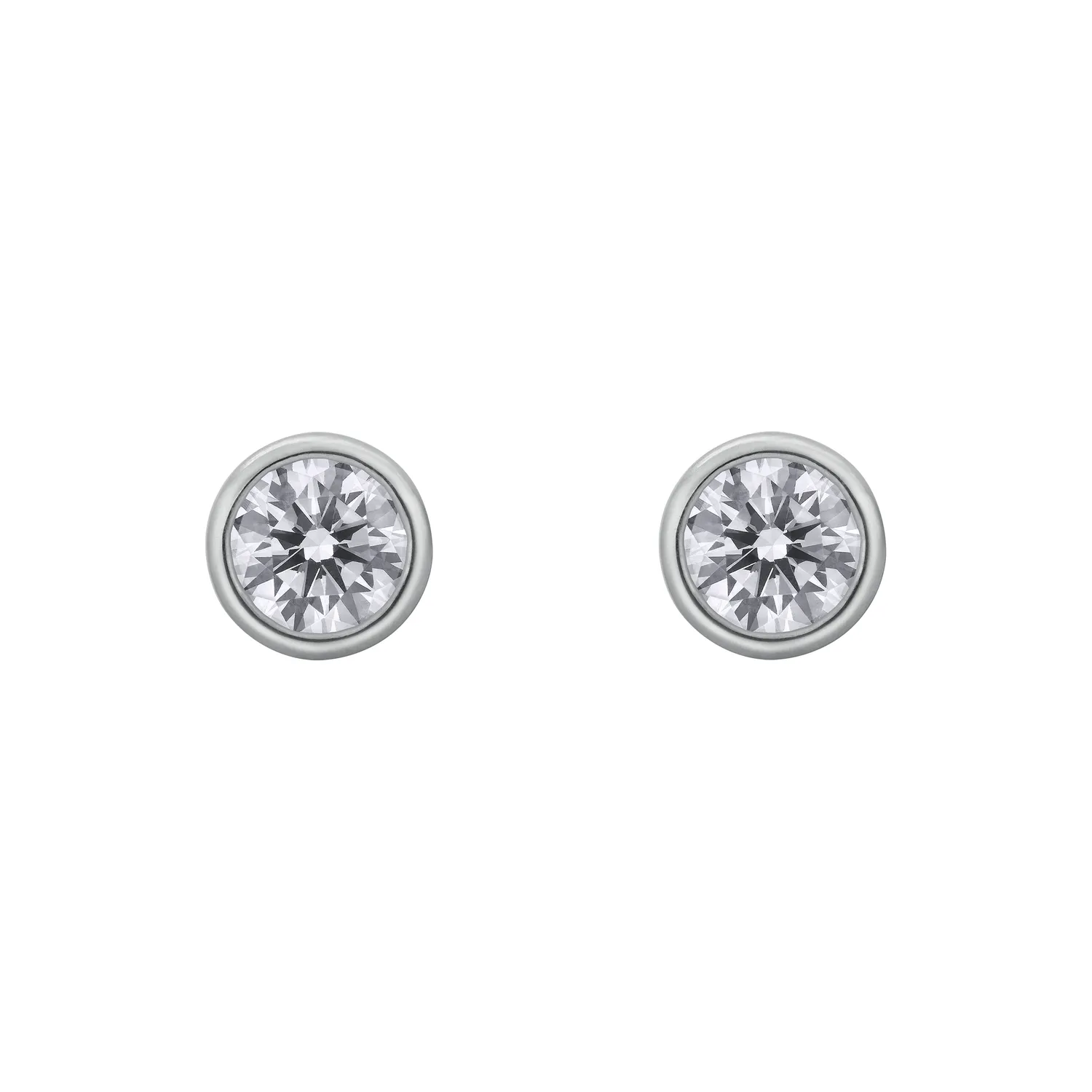 Boucles d'oreilles puces en or blanc, diamants blancs et diamant blanc - Certificat GIA