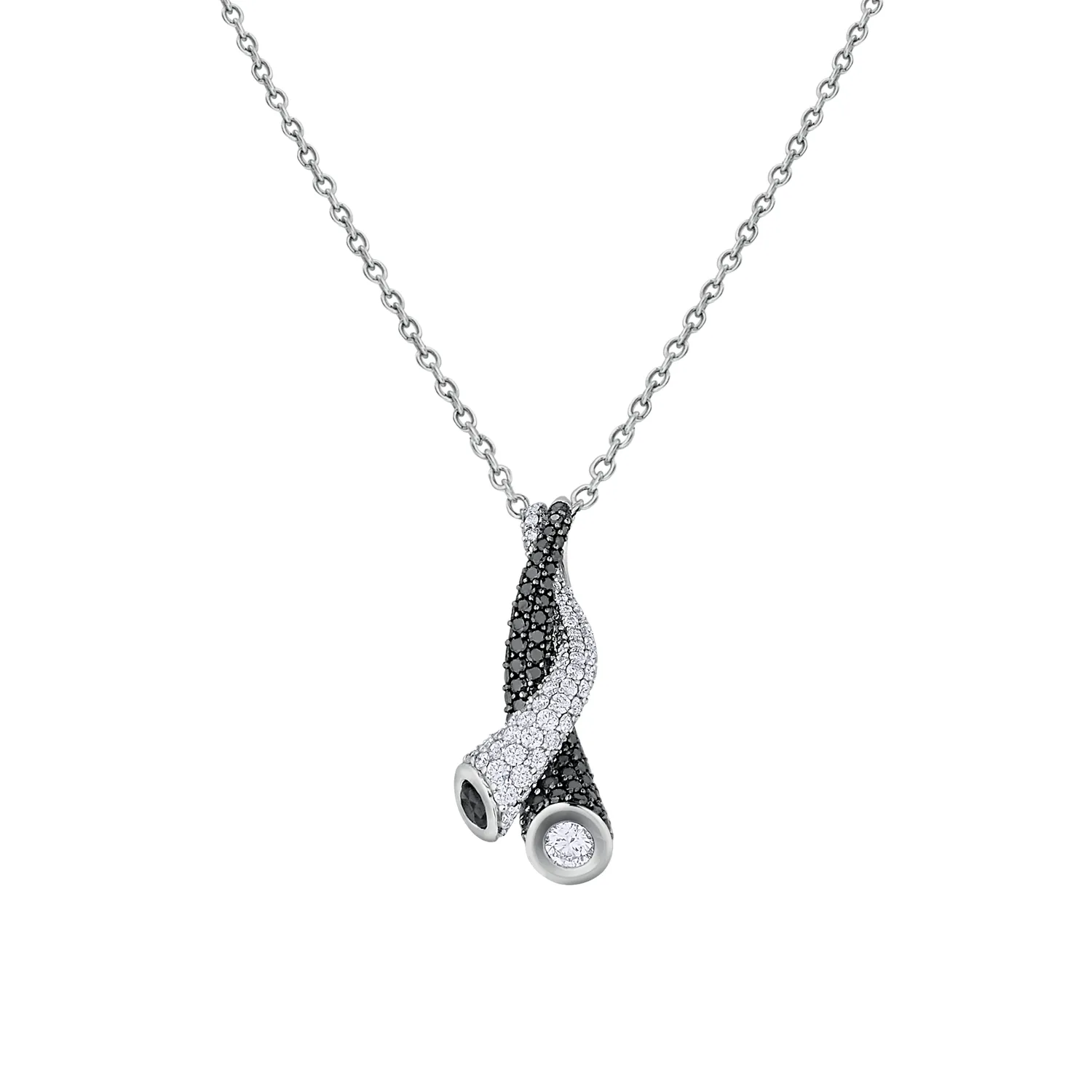 Pendentif Torsade serti diamants blancs et noirs