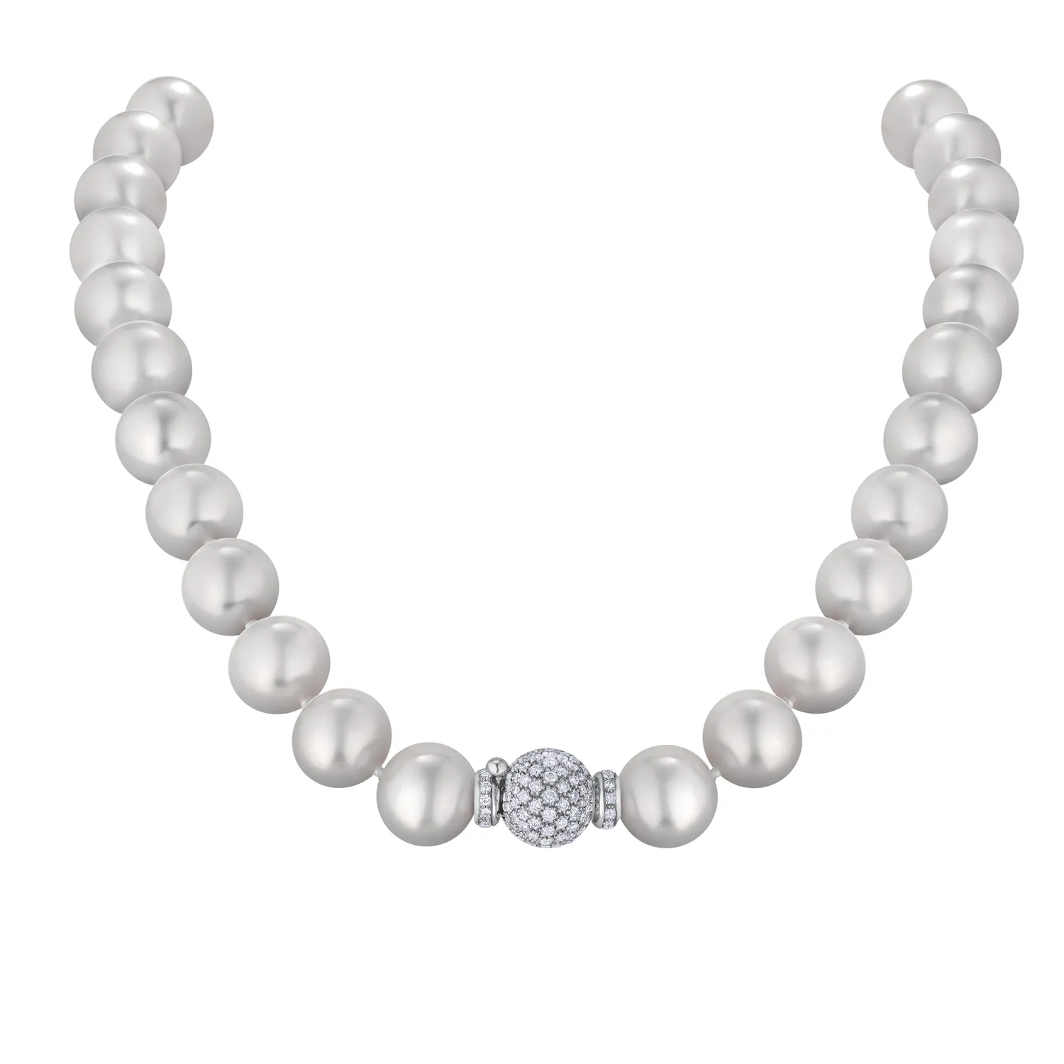 Collier de Perles Blanches South Sea Fermoir en or blanc serti brillants réf FO165D-G