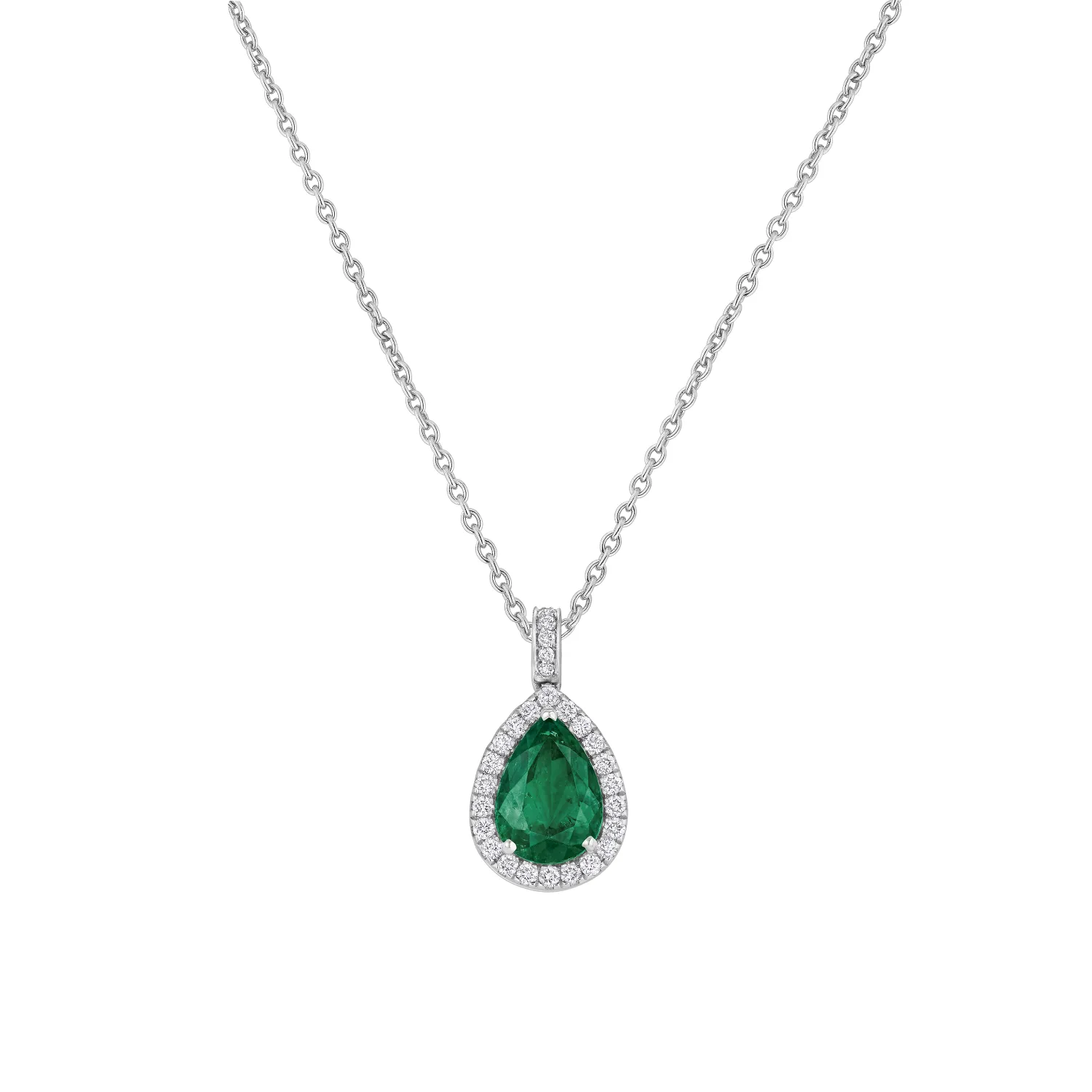 Pendentif Poire Emeraude entourée de brillants