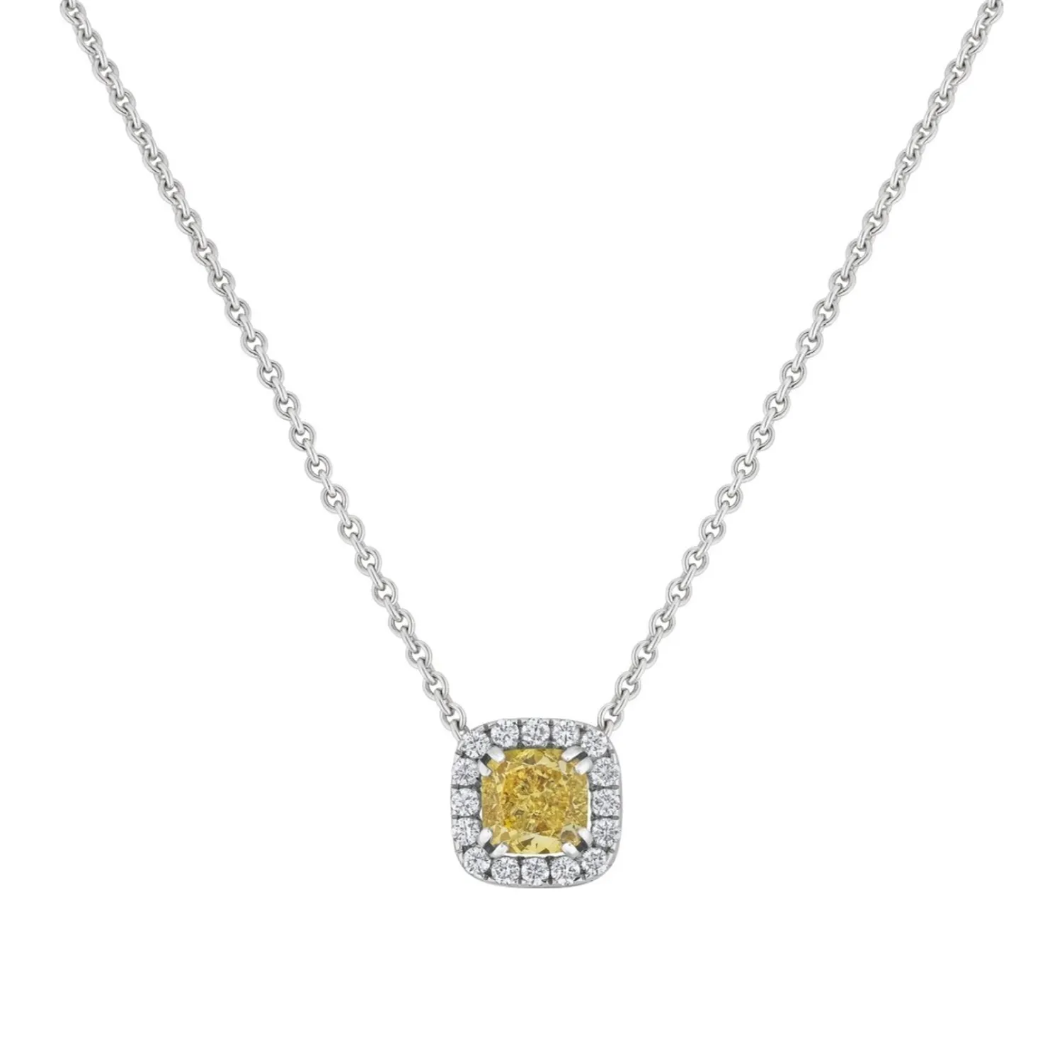 Pendentif en or blanc, diamant fancy yellow et diamants blancs - Certificat GIA