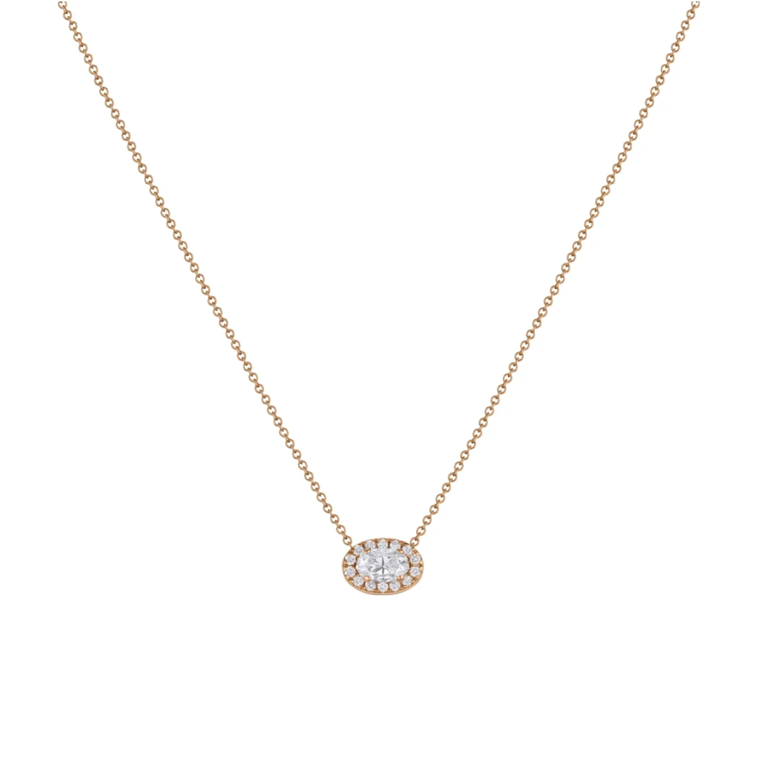 Collier taille ovale en or rose et diamants blancs
