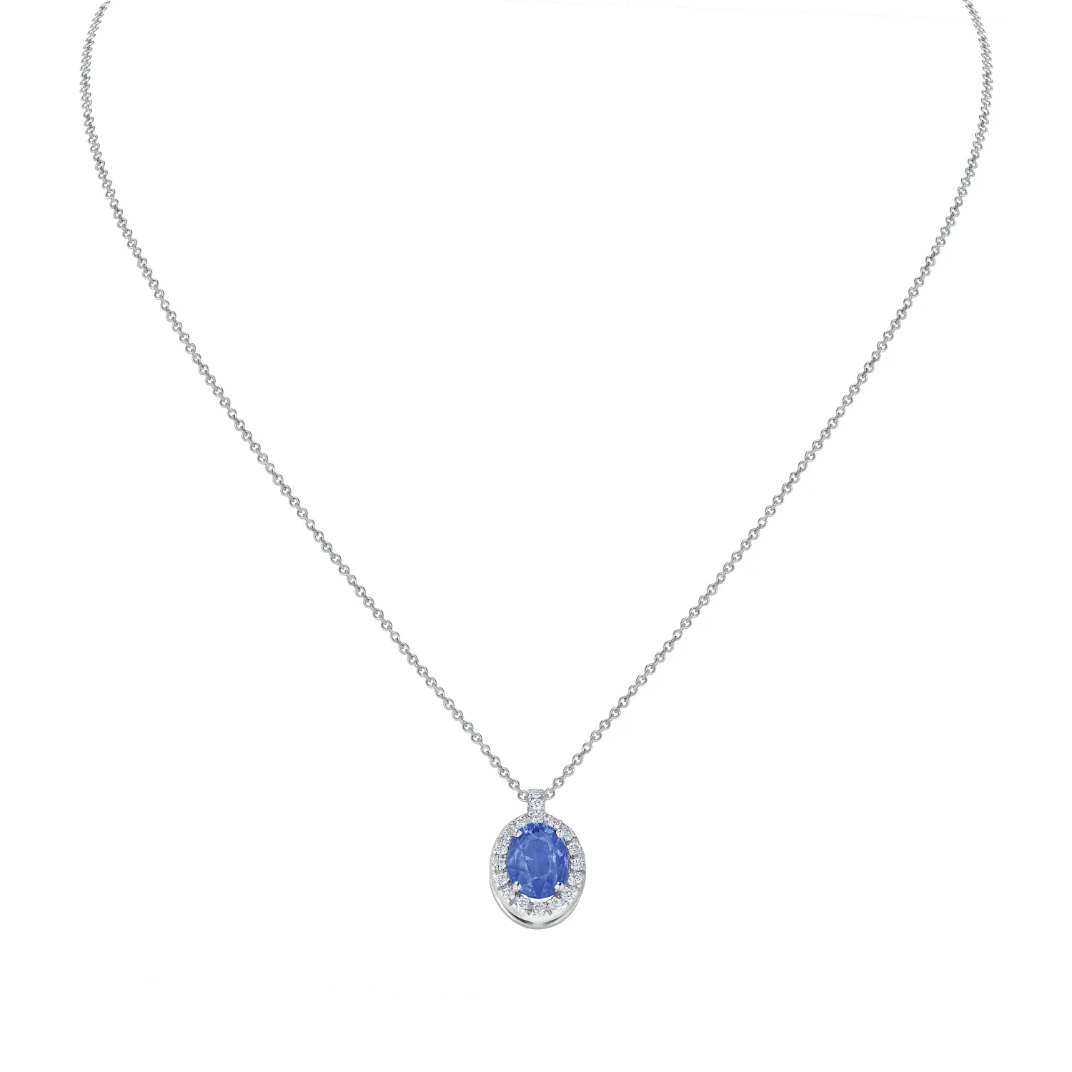 Pendentif Saphir Bleu ovale entourage serti diamants