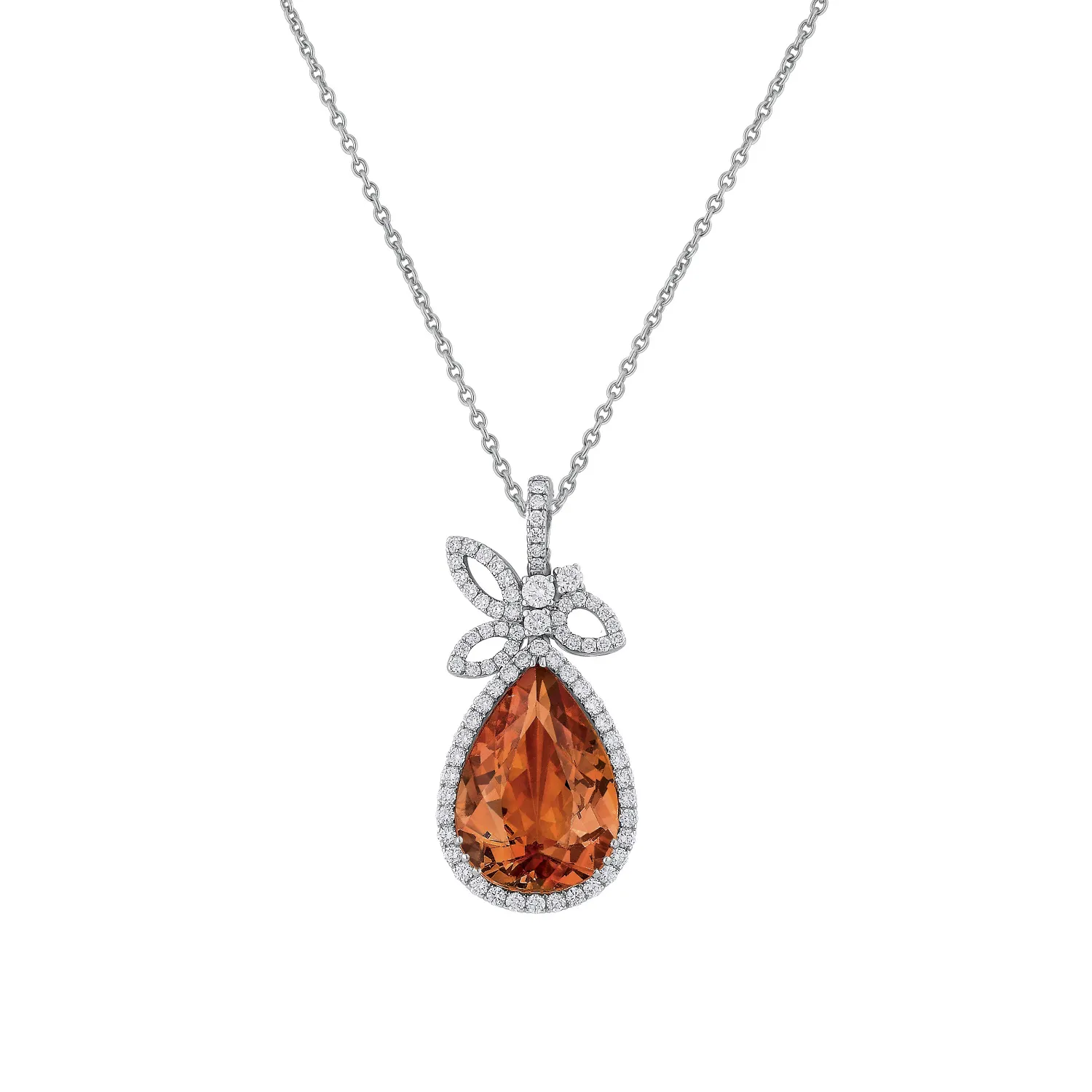 Pendentif en or blanc, grenat spessartite et diamant blanc