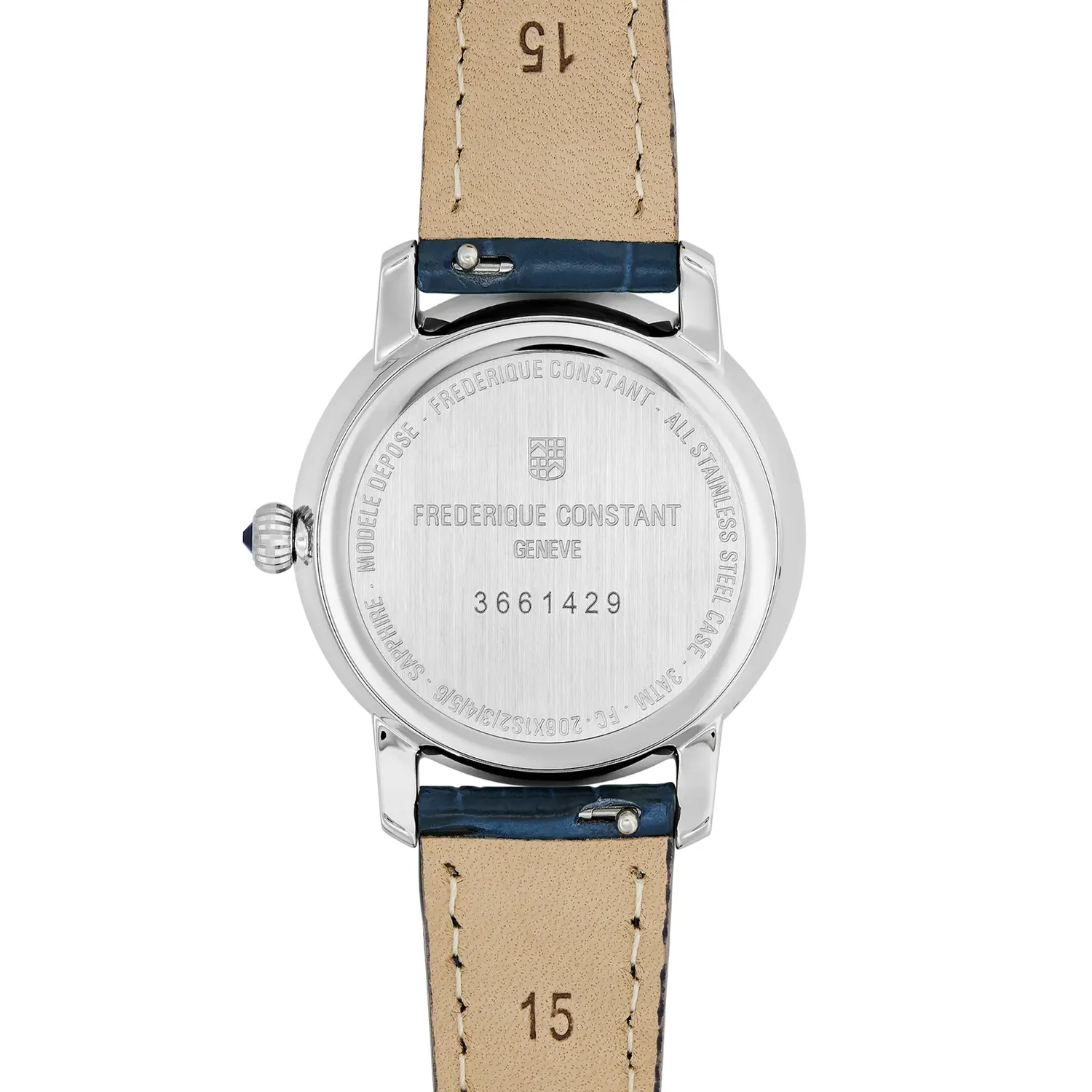 Montre CLASSICS Slimline Ladies Moonphase Bracelet veau bleu croco, Boucle ardillon, Cadran nacre blanche index diamants