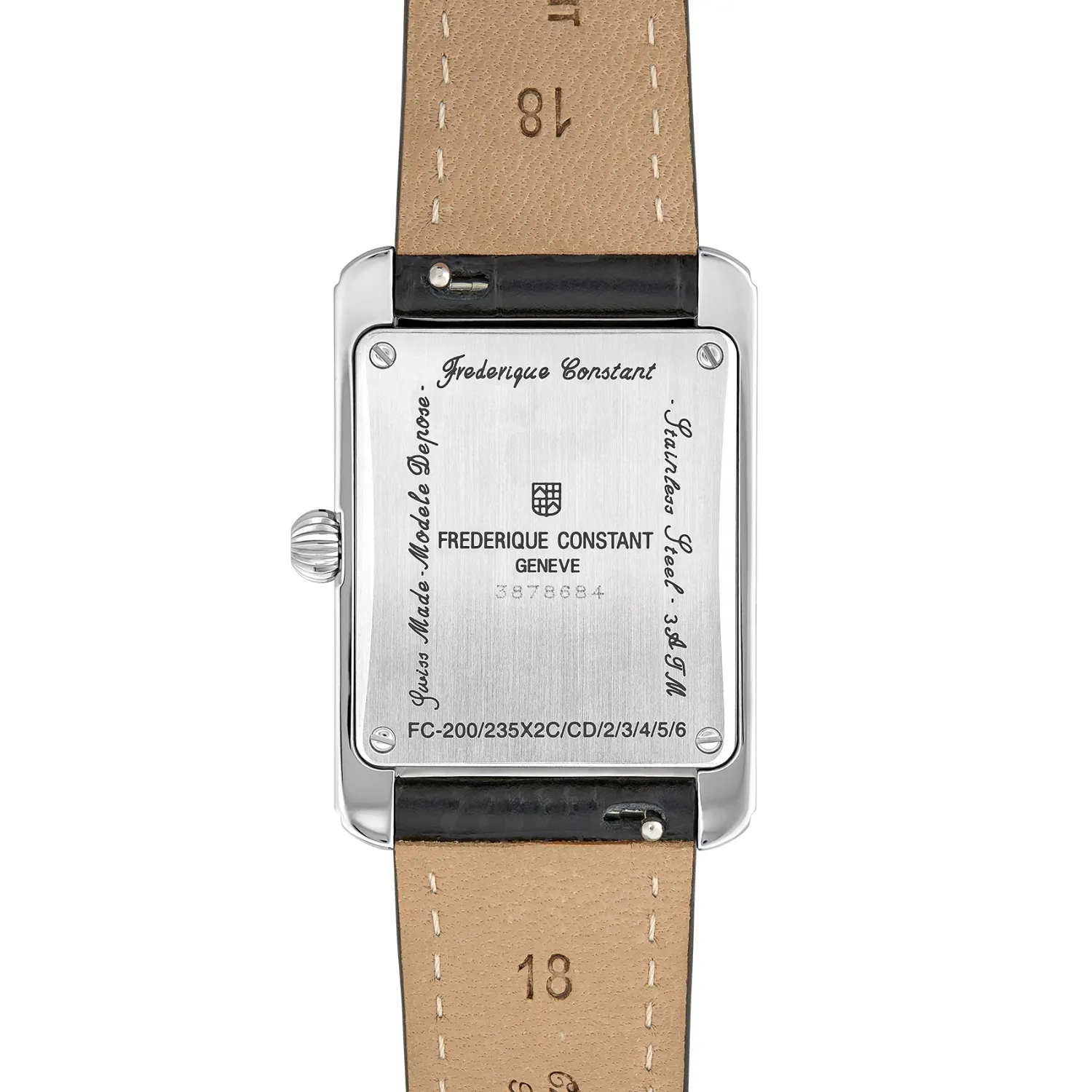 Montre CLASSICS Carrée Small Second, Bracelet cuir motif alligator, Boucle ardillon, Cadran argenté chiffres romains