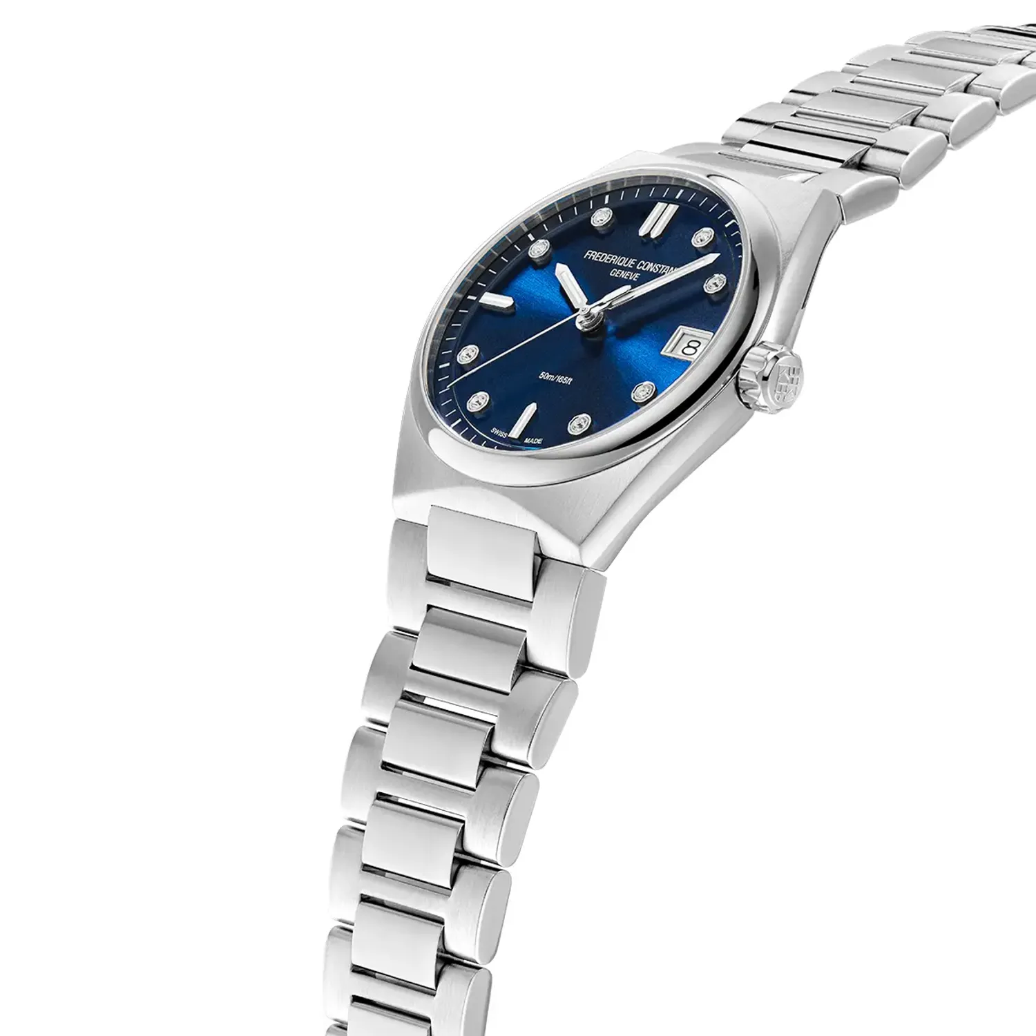 Montre HIGHLIFE Ladies Bracelets acier et caoutchouc blanc, Cadran bleu index diamants