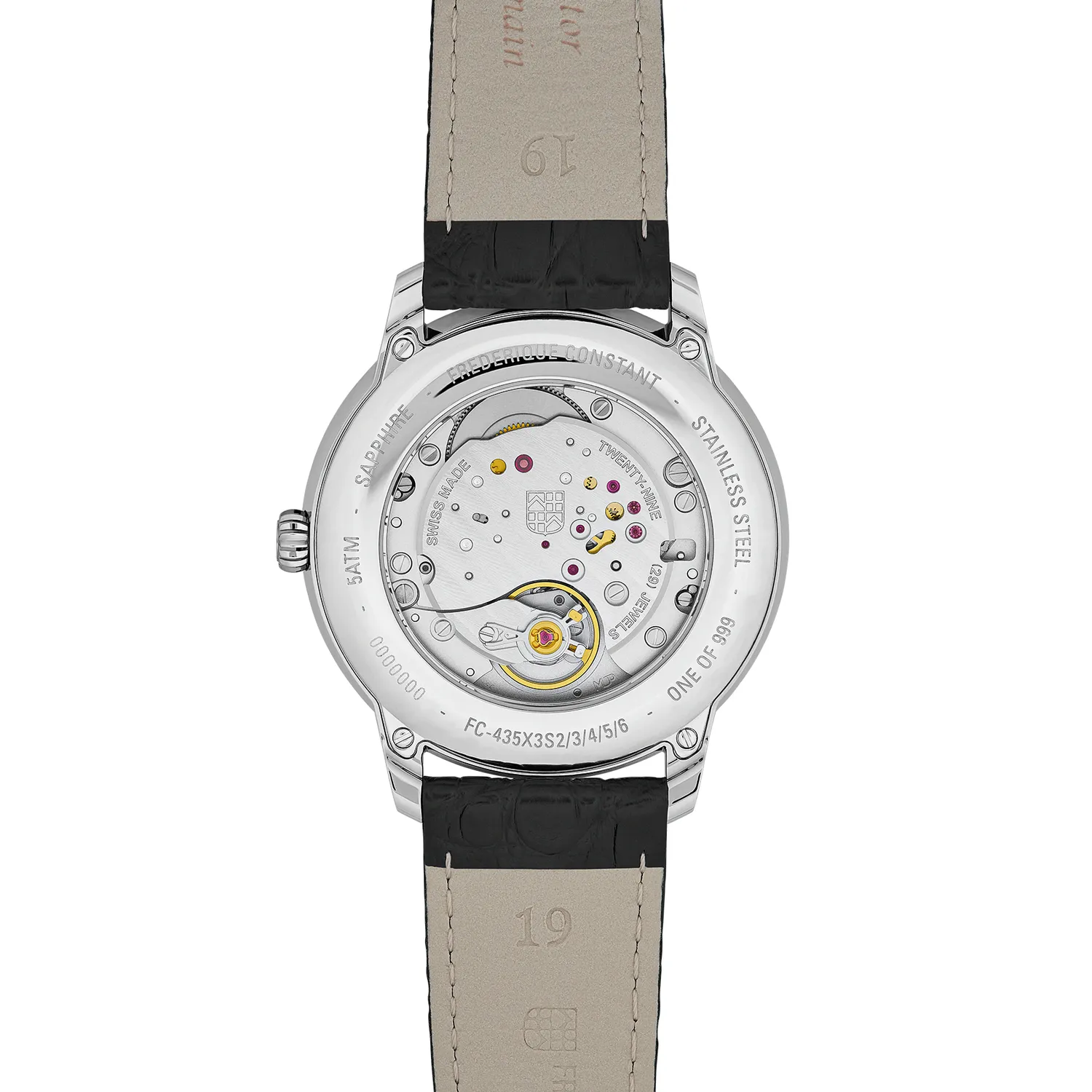 Montre CLASSICS Moneta mécanique édition limitée "1 of 999", Bracelet veau noir motif crocodile, Boucle ardillon, Cadran marron claire fumé