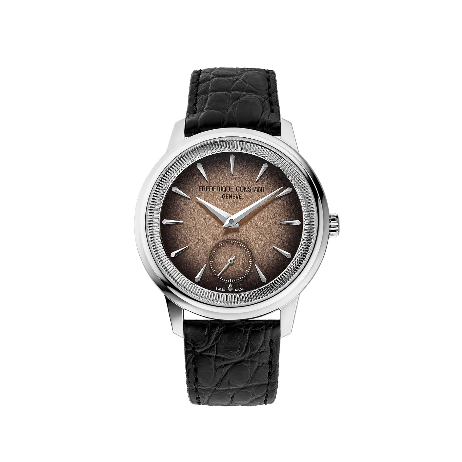 Montre CLASSICS Moneta mécanique édition limitée "1 of 999", Bracelet veau noir motif crocodile, Boucle ardillon, Cadran marron claire fumé