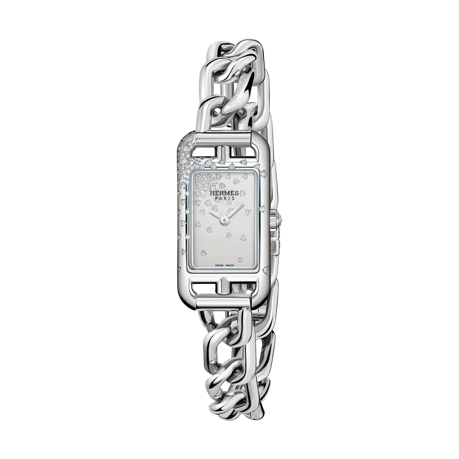 Montre NANTUCKET Petit Modèle « Jeté de diamants », Bracelet acier, Cadran sablé et rhodien serti