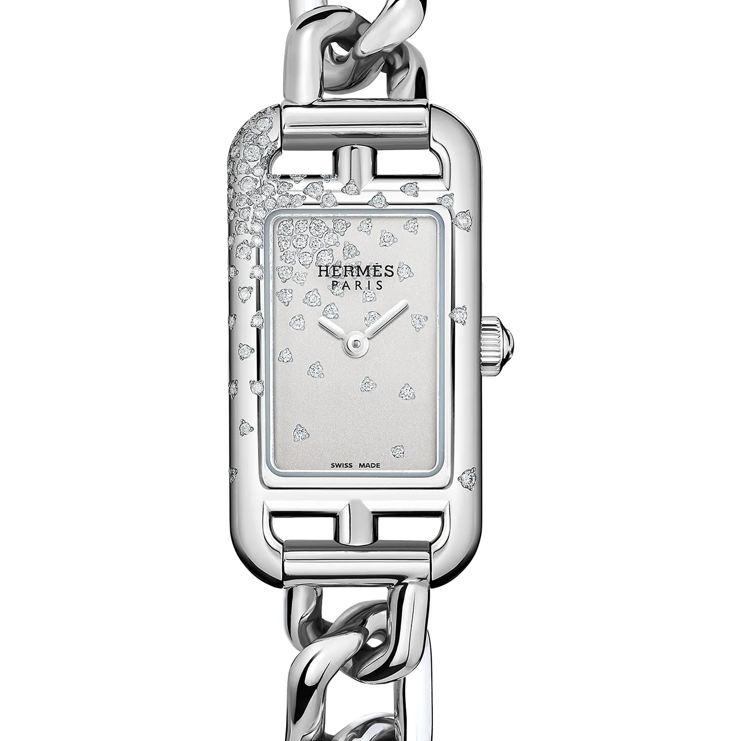 Montre NANTUCKET Petit Modèle « Jeté de diamants », Bracelet acier, Cadran sablé et rhodien serti