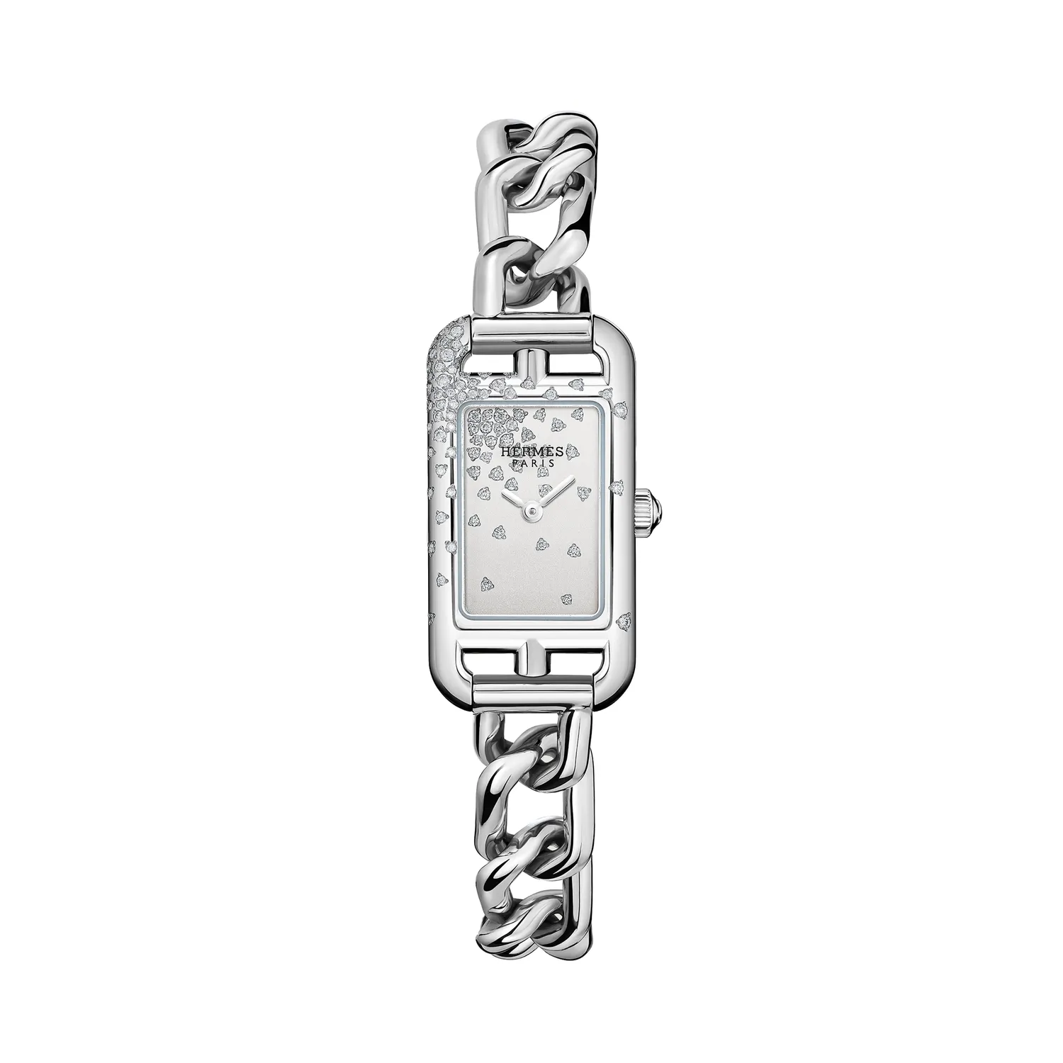 Montre NANTUCKET Petit Modèle « Jeté de diamants », Bracelet acier, Cadran sablé et rhodien serti