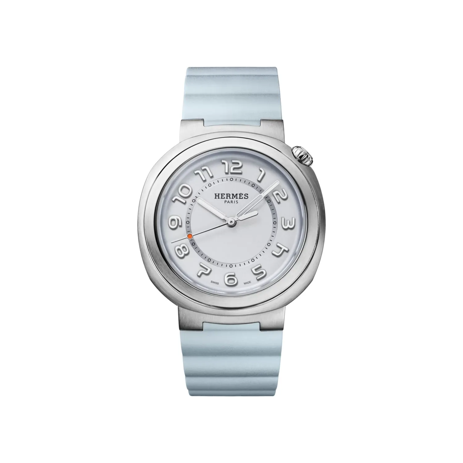 Montre Hermès CUT, Bracelet caoutchouc bleu brume interchangeable, Boucle ardillon, Cadran bleu