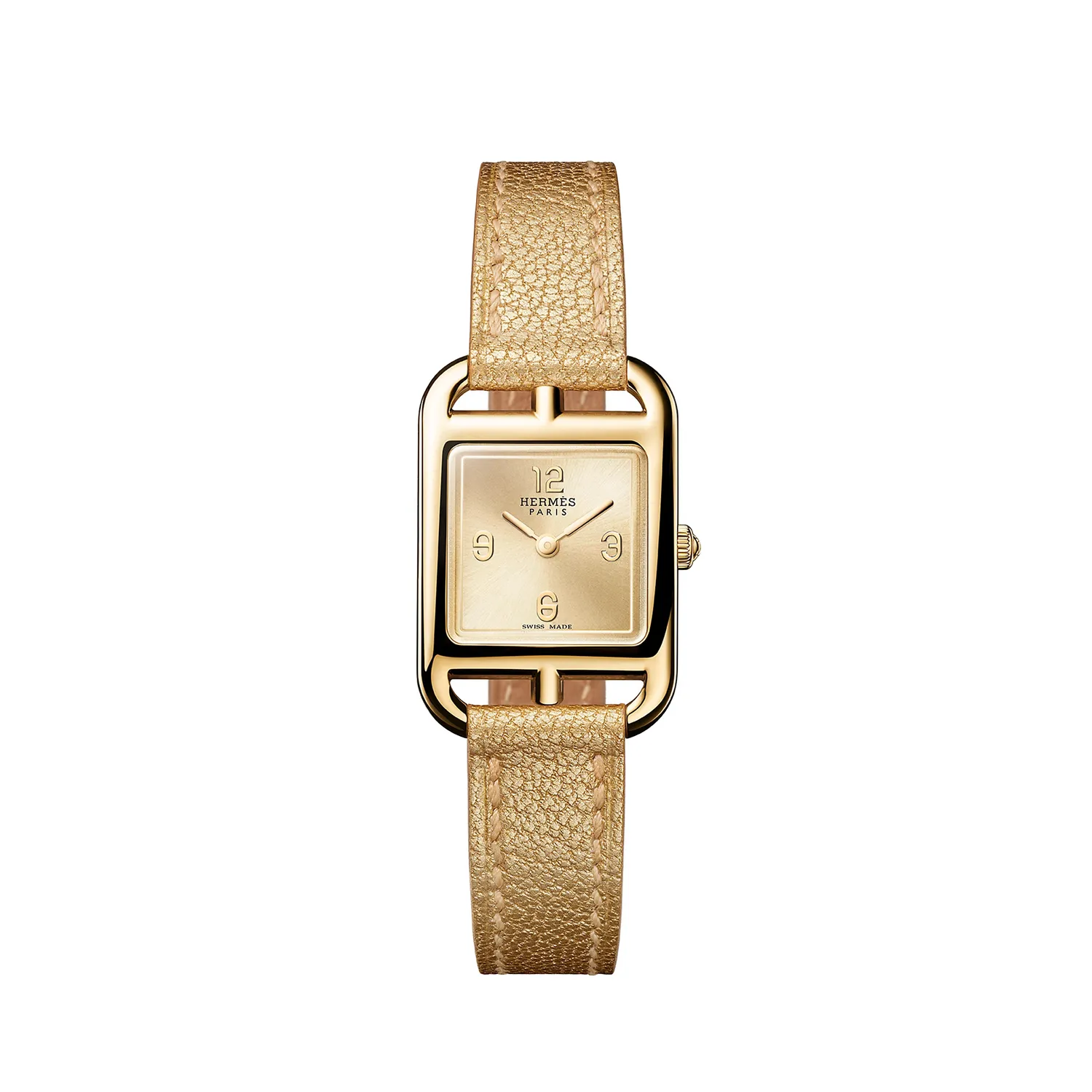 Montre CAPE COD Mini, Bracelet chèvre Chamkilight ST interchangeable, Boucle ardillon en or jaune, Cadran doré soleillé