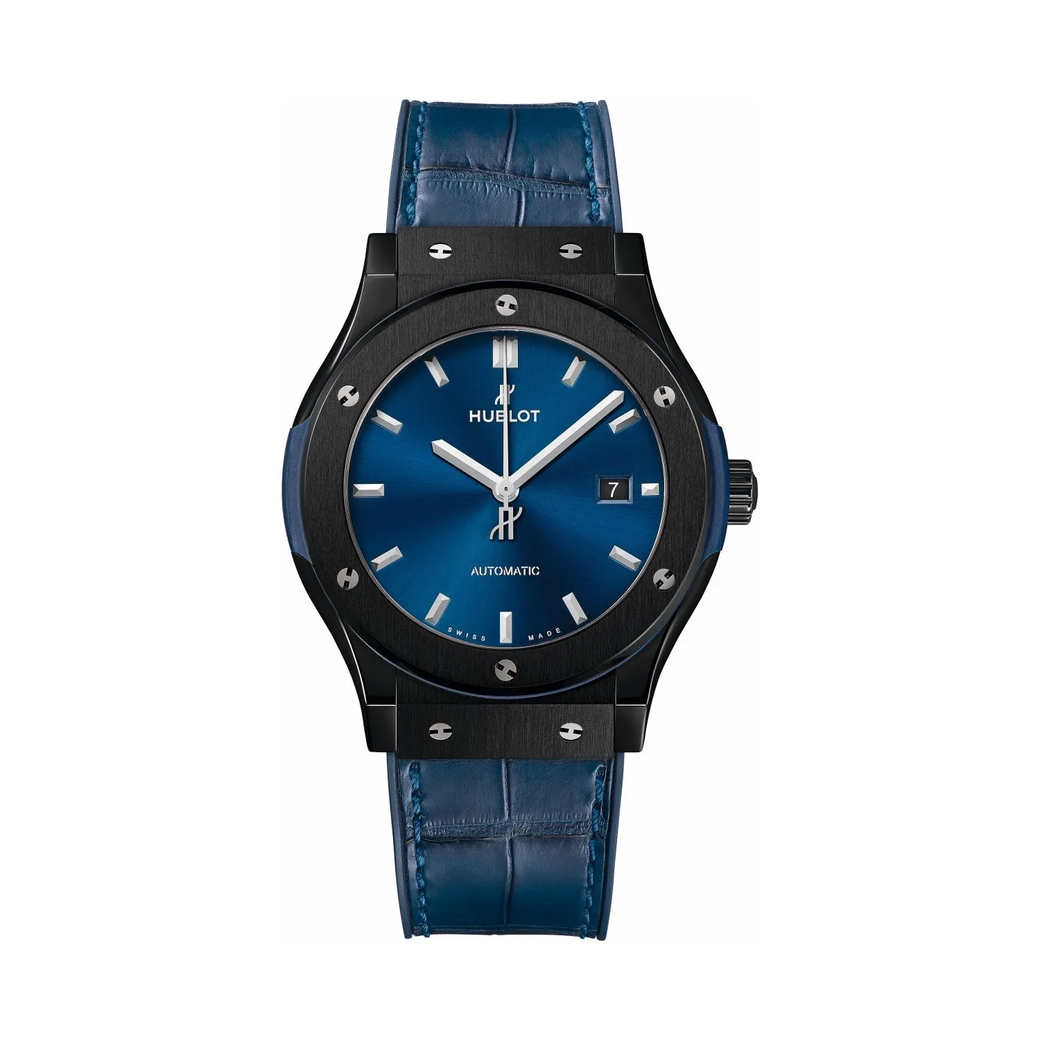 Montre CLASSIC FUSION CERAMIC BLUE Bracelet caoutchouc et alliagtor bleu, Boucle déployante acier plaqué noir, Cadran soleillé bleu satiné