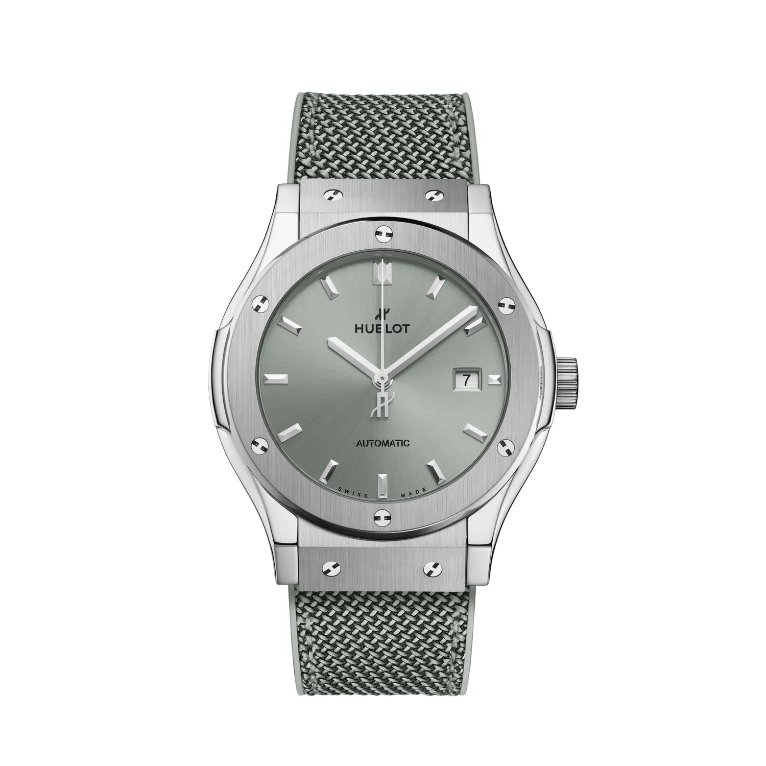 Montre CLASSIC FUSION TITANIUM SAGE GREEN, Bracelet caoutchouc et tissu vert sauge, Boucle déployante acier, Cadran soleillé vert sauge satiné