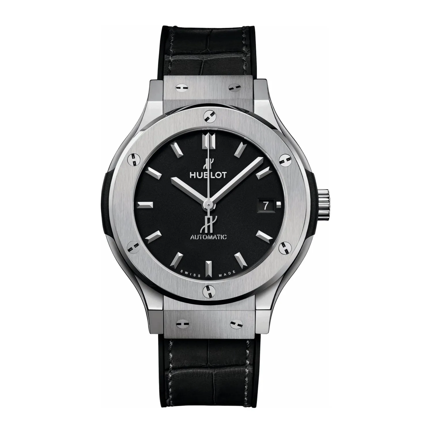 Montre CLASSIC FUSION TITANIUM Bracelet caoutchouc et alligator noir, Boucle déployante acier, Cadran noir mat