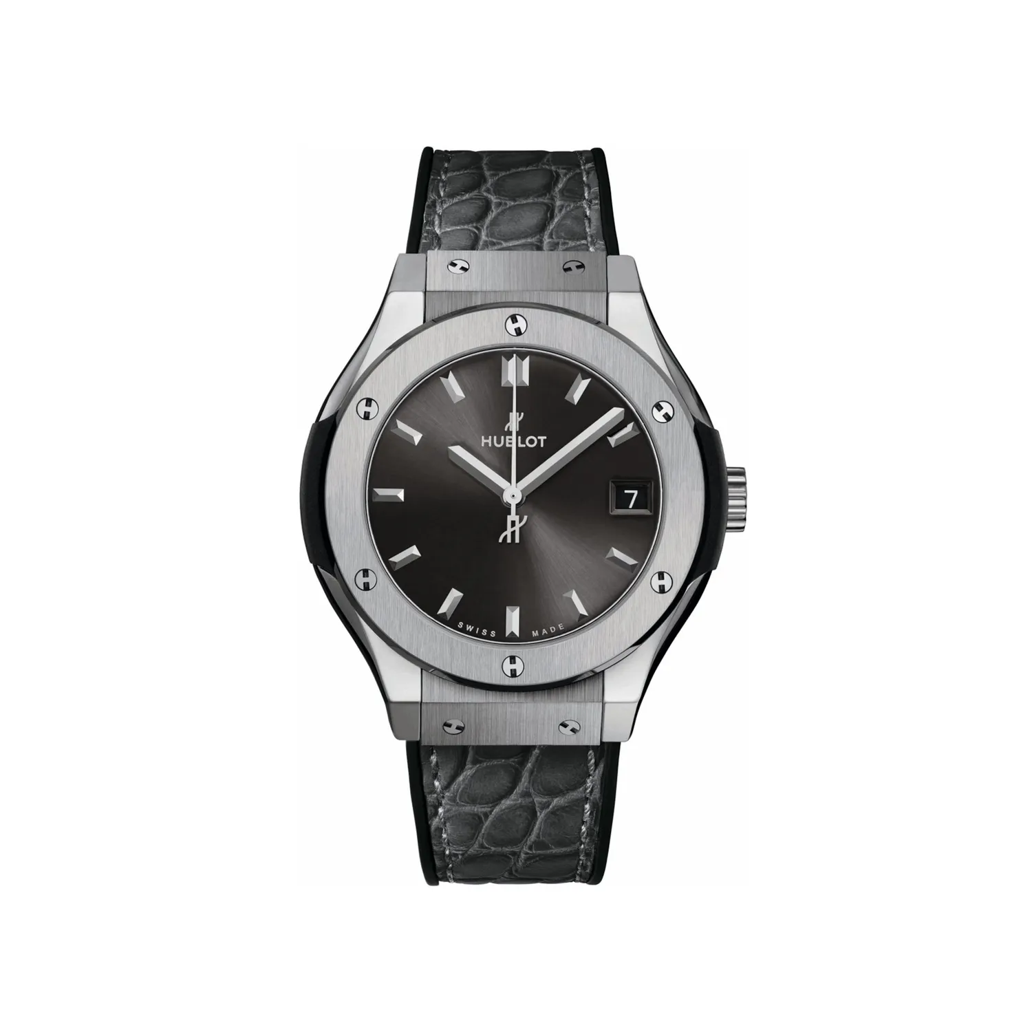 Montre CLASSIC FUSION TITANIUM RACING GREY Bracelet caoutchouc noir et alligator gris, Boucle déployante acier, Cadran soleillé gris satiné, Mouvement quartz