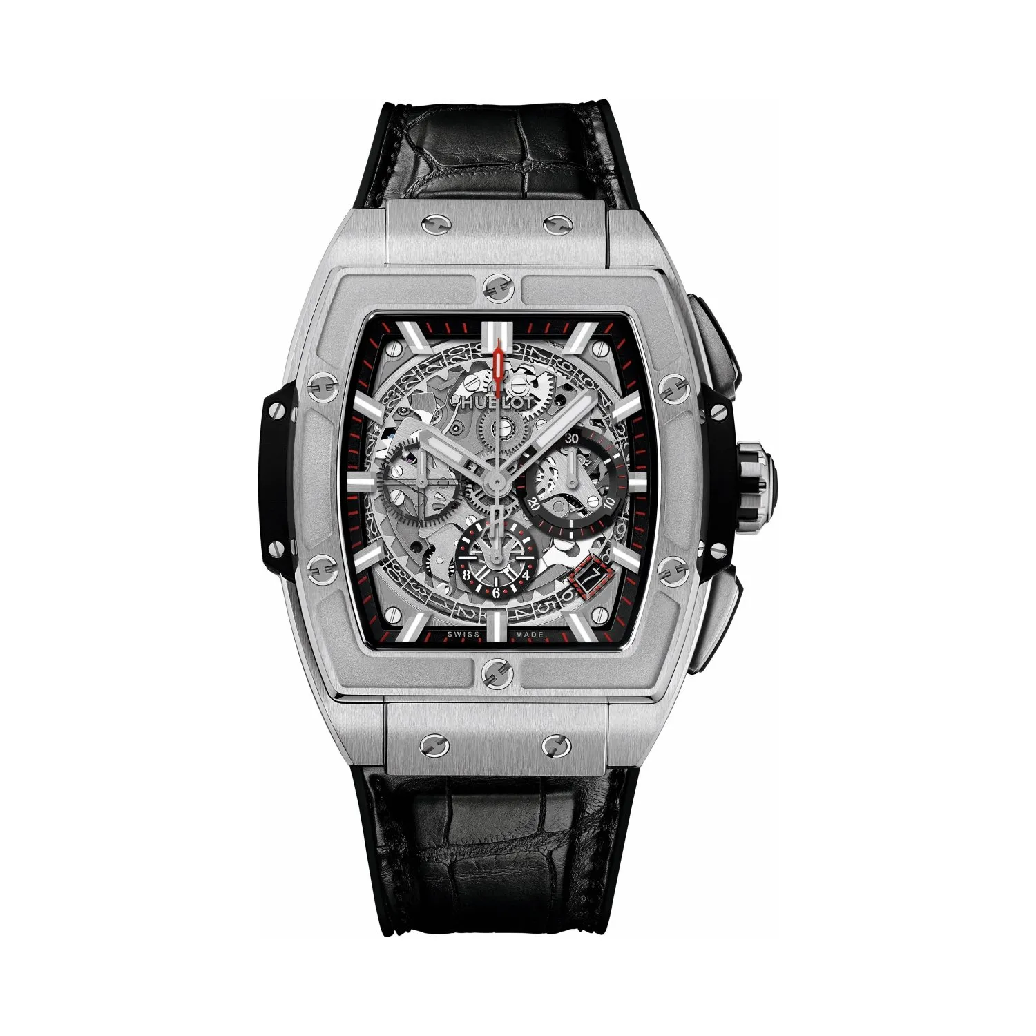 Montre SPIRIT OF BIG BANG TITANIUM Bracelet caoutchouc et alligator noir, Boucle déployante en titane, Cadran saphir