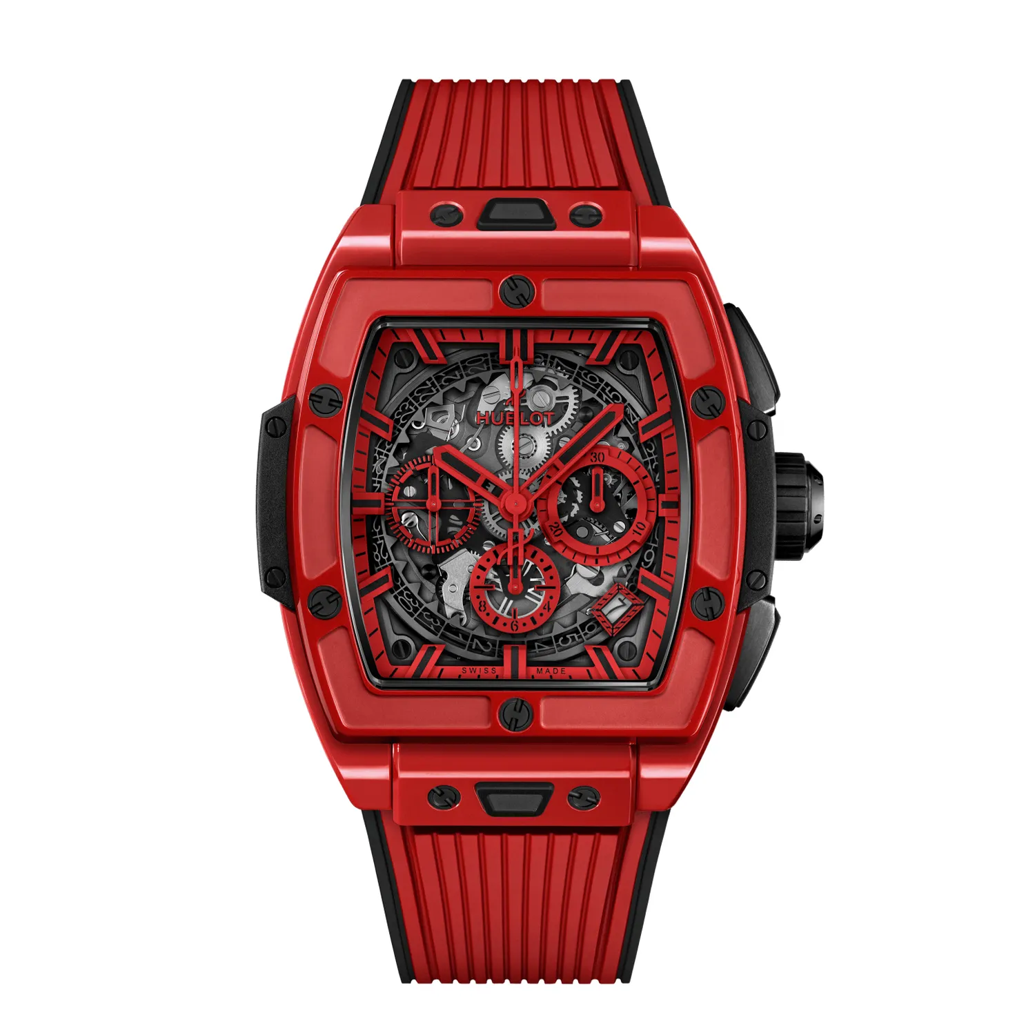 Montre SPIRIT OF BIG BANG RED MAGIC n°134/250 Bracelet en caoutchouc structuré et ligné noir/rouge, Boucle déployante, Cadran en saphir