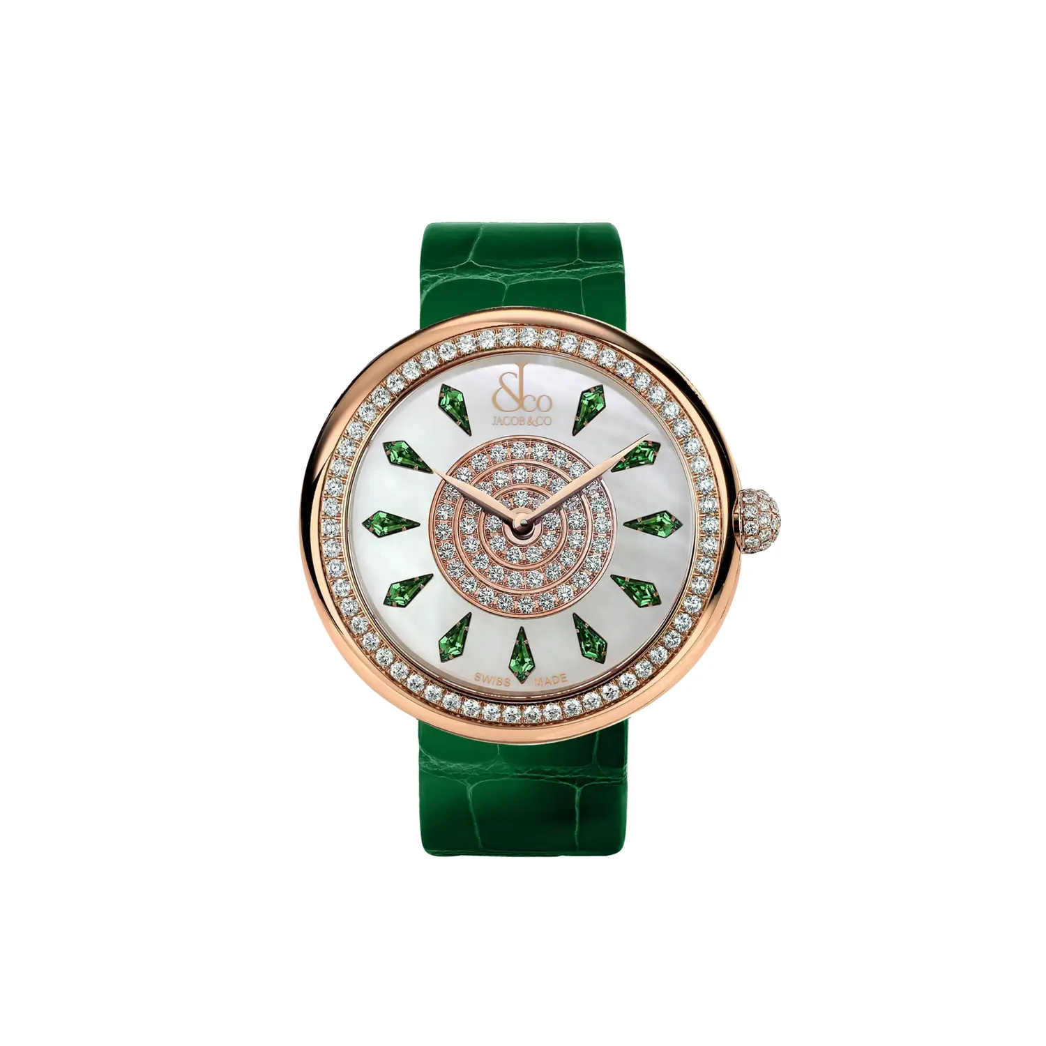 Montre Jacob & Co Brilliant One Row, Or rose, diamants et tsavorites