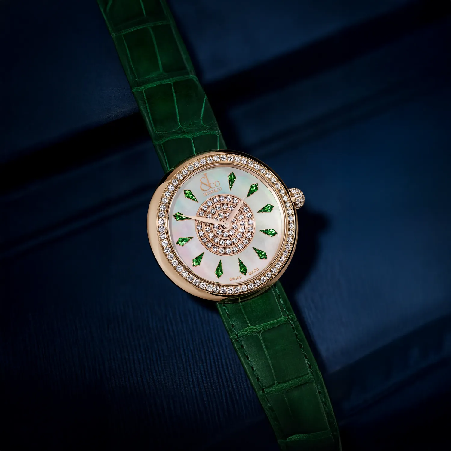 Montre Jacob & Co Brilliant One Row, Or rose, diamants et tsavorites
