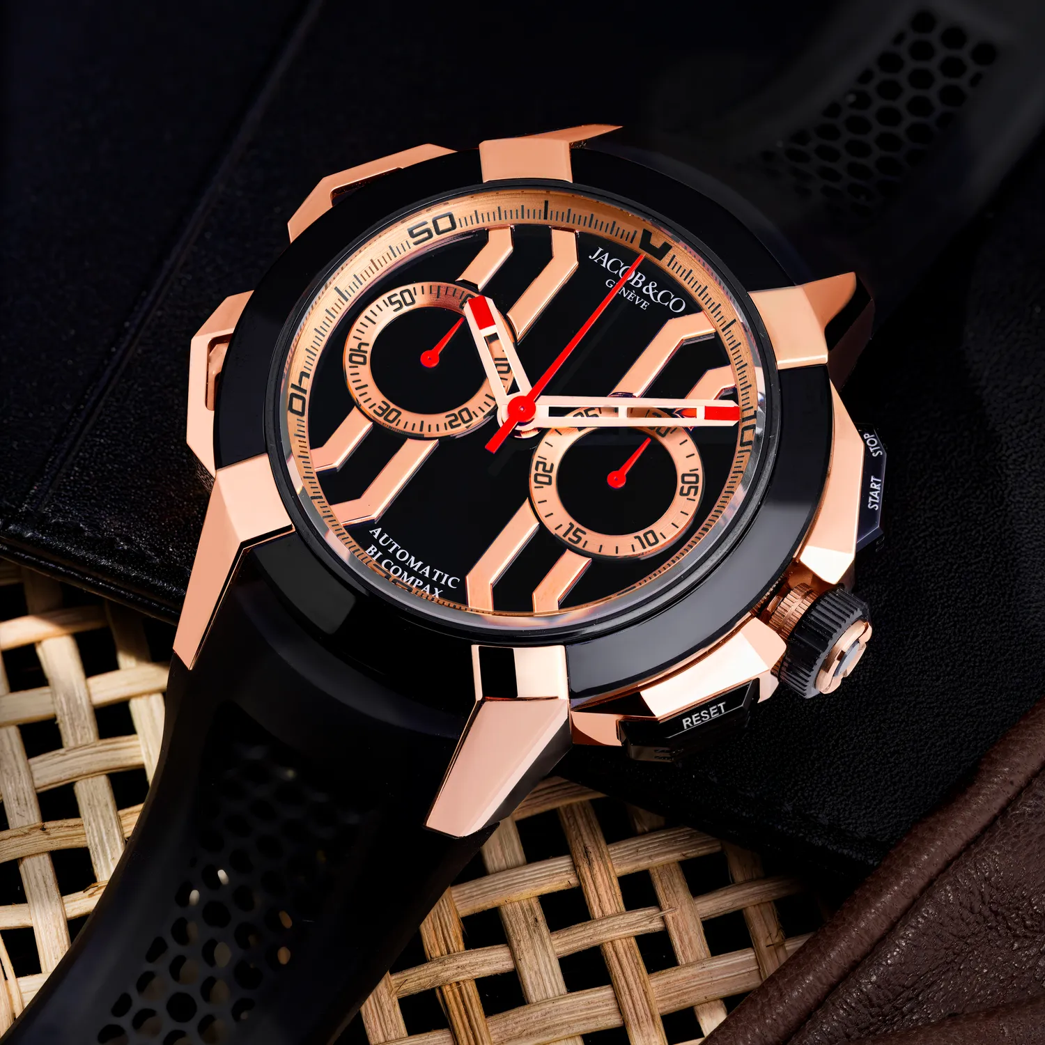 Montre Jacob & Co Epic x Chrono 44mm rose gold and black