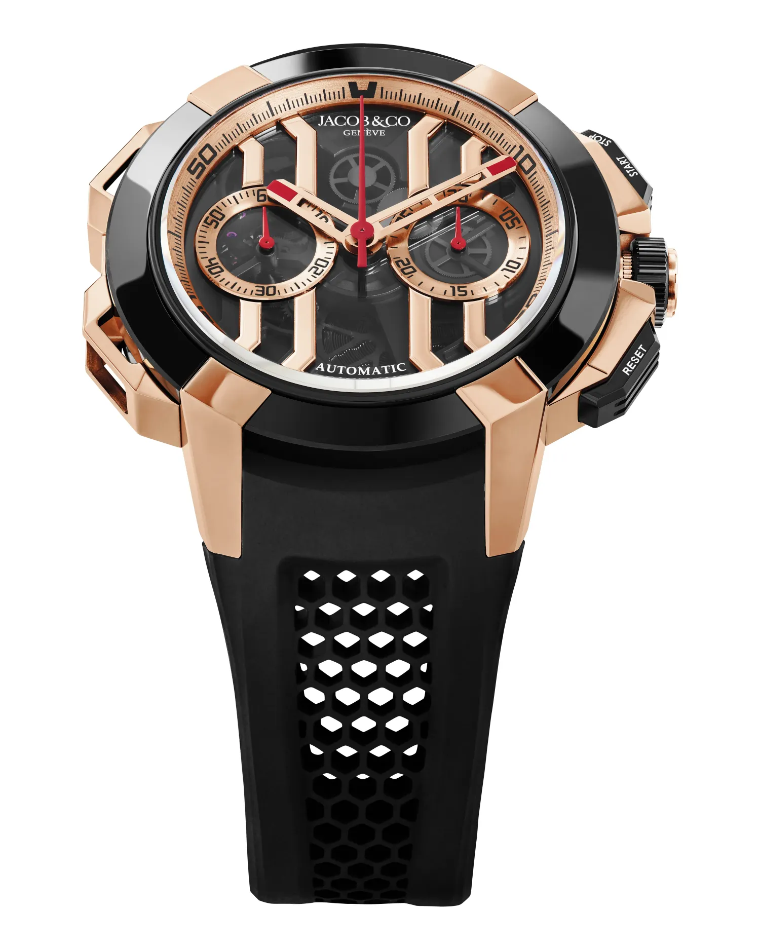 Montre Jacob Co Epic x Chrono 44mm rose gold and black