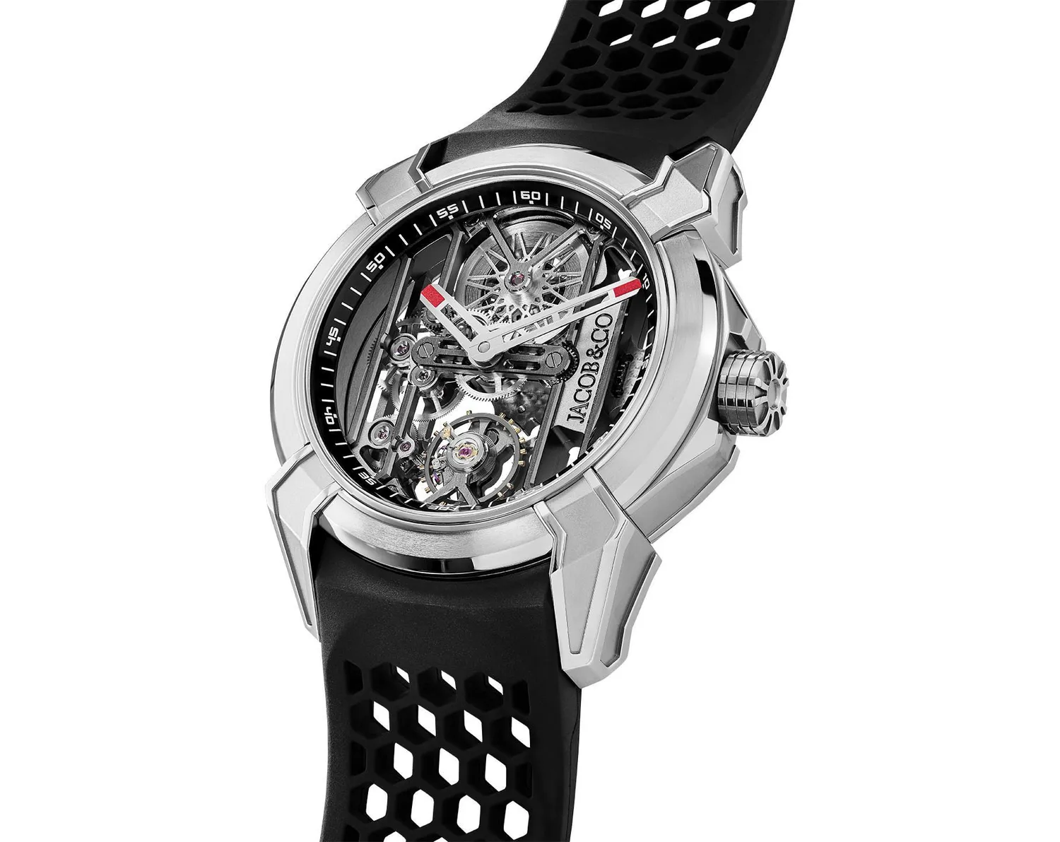 Montre EPIC X TITANIUM RED, Bracelet caoutchouc rouge, Boucle en titane, Cadran squelettepvd noir, Cadran squelette