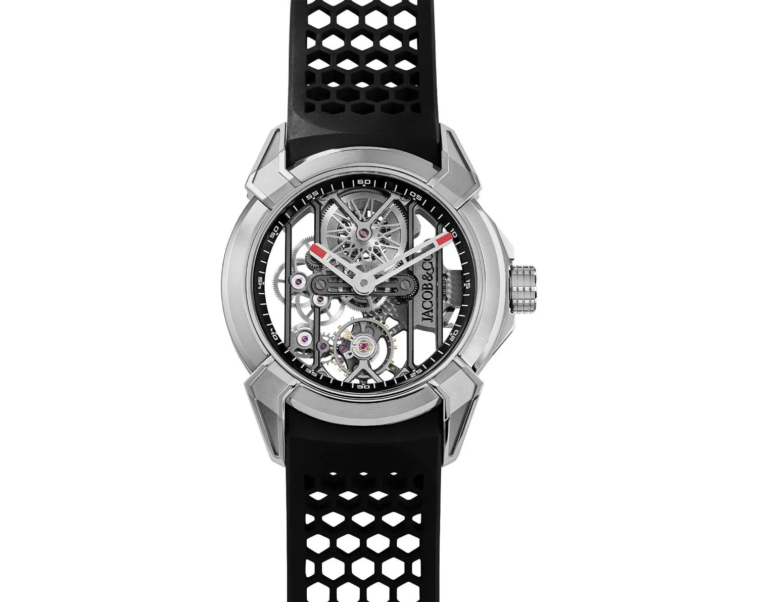Montre EPIC X TITANIUM RED, Bracelet caoutchouc rouge, Boucle en titane, Cadran squelettepvd noir, Cadran squelette