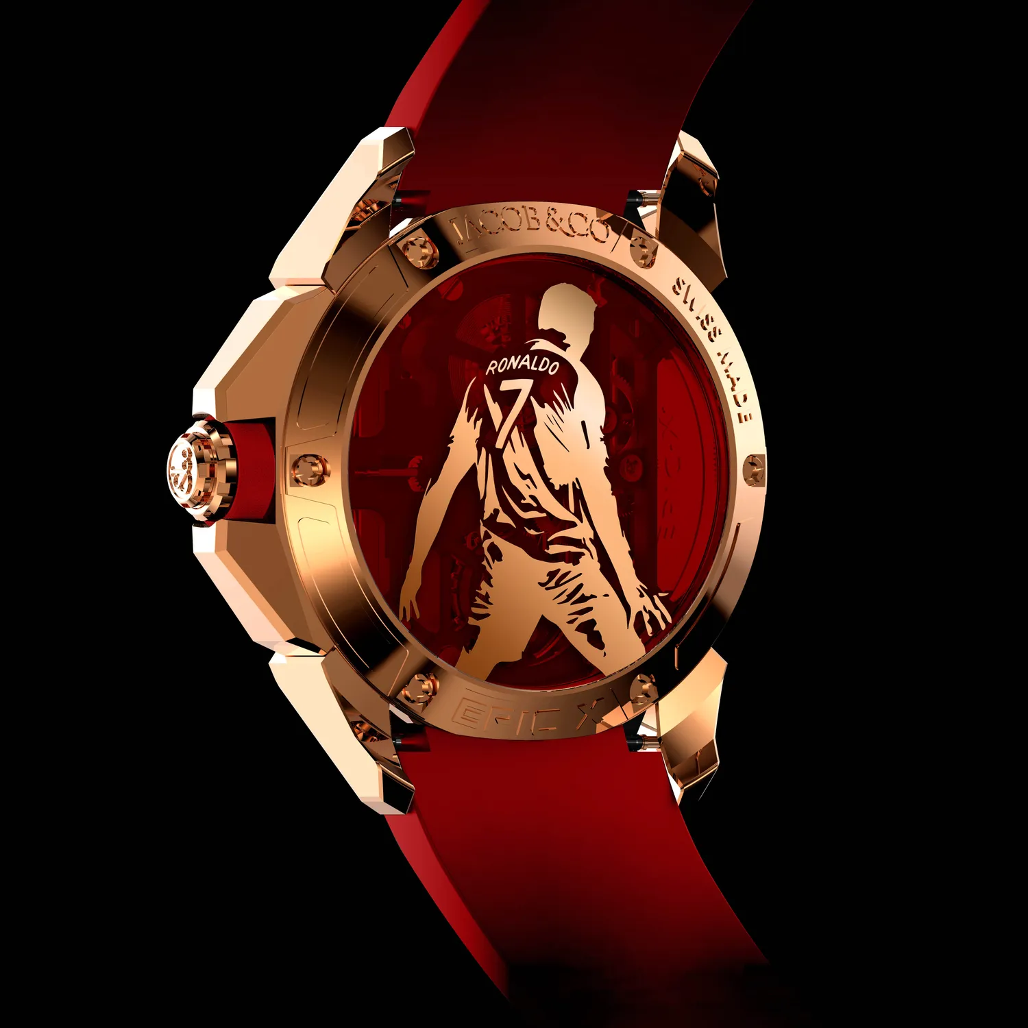 Montre EPIC X FLIGHT OF CR7 Bracelet Cordura noir, Boucle ardillon en or rose, Cadran squelette CR7
