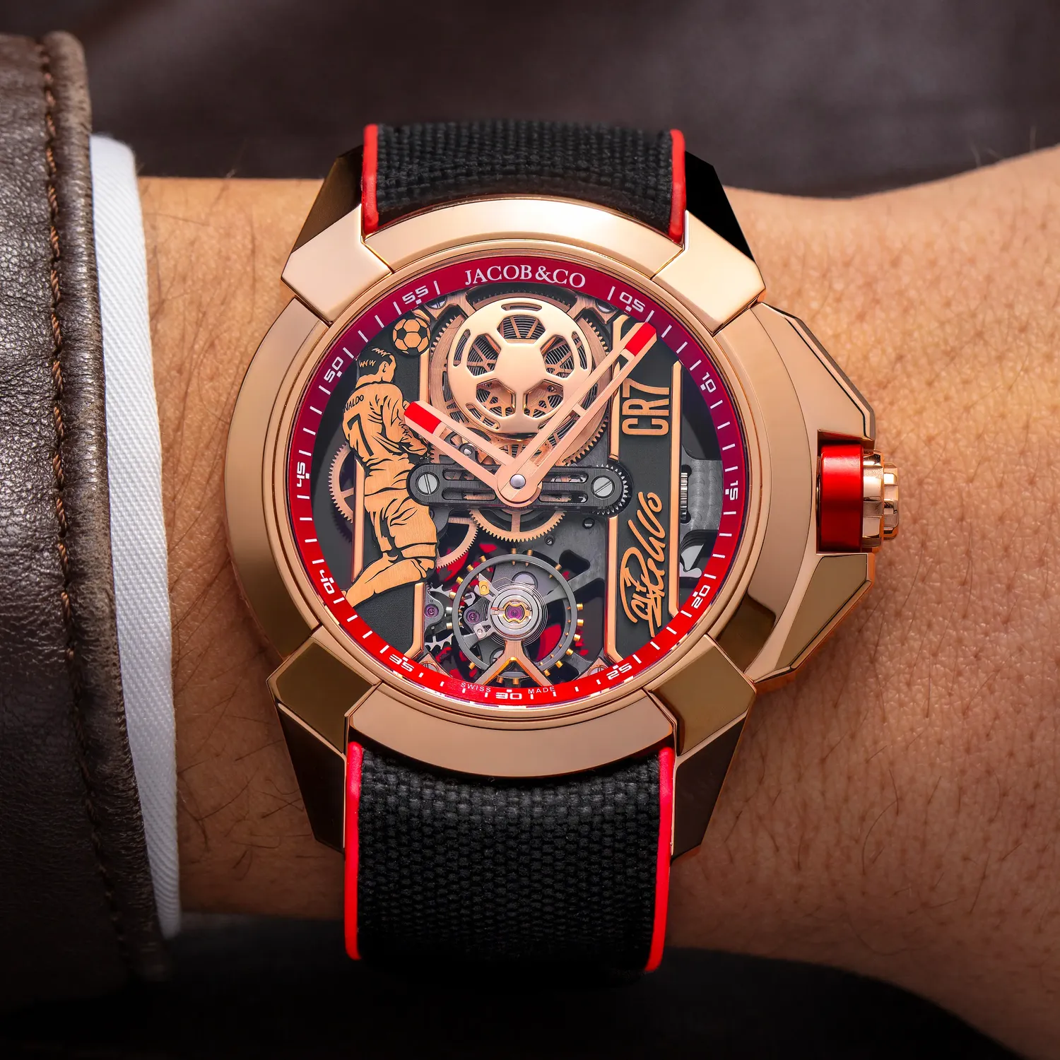 Montre EPIC X FLIGHT OF CR7 Bracelet Cordura noir, Boucle ardillon en or rose, Cadran squelette CR7