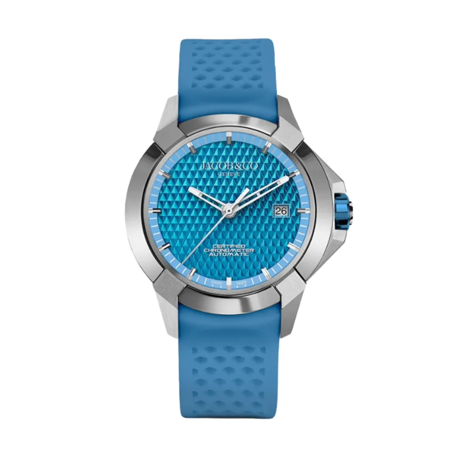 Montre EPIC X SPORT Electric blue, Bracelet caoutchouc nid d'abeille bleu clair, Boucle ardillon en acier, Cadran bleu clair motif diamant