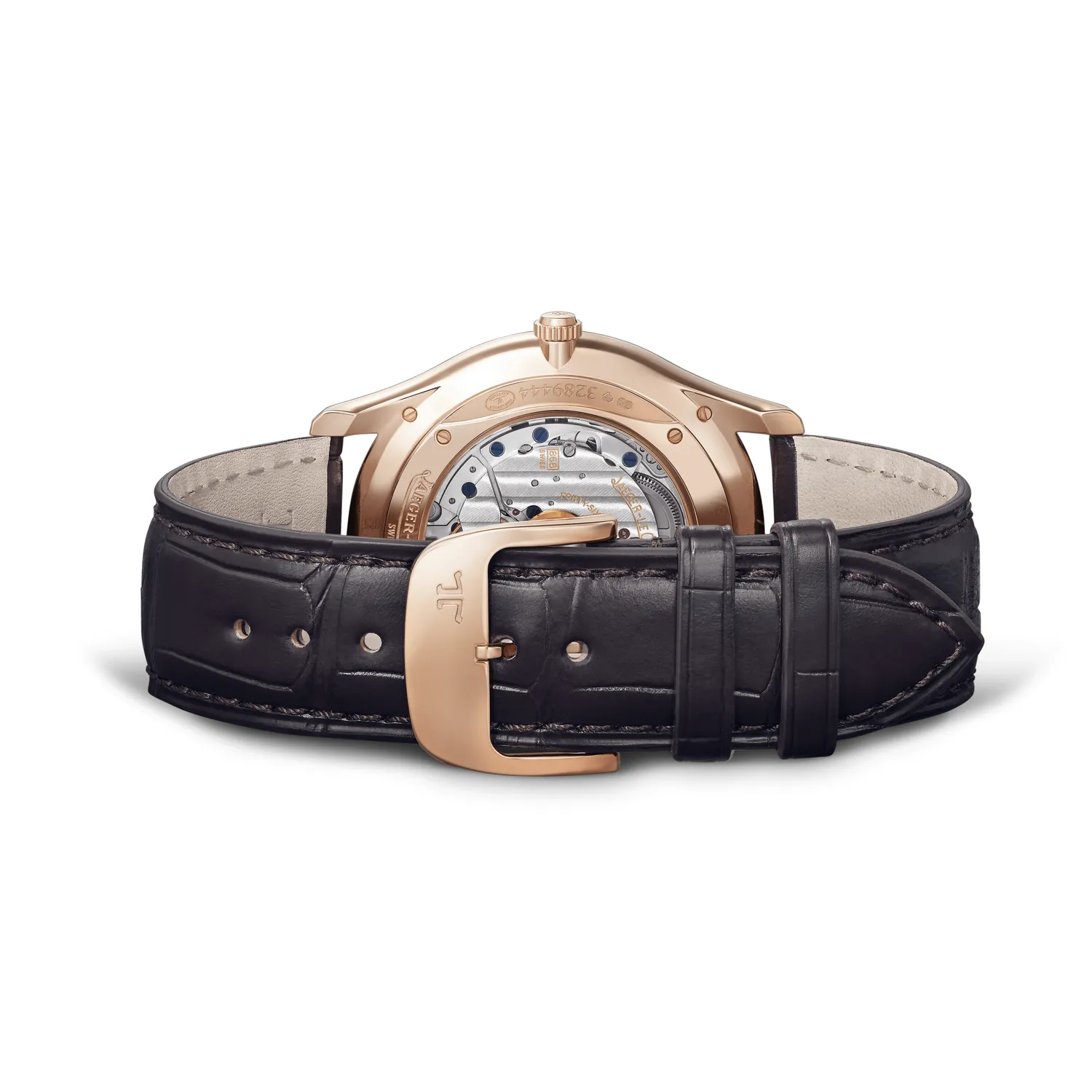 Montre MASTER ULTRA THIN Perpetual Bracelet alligator brun, Boucle ardillon or rose, Cadran beige coquille d' oeuf