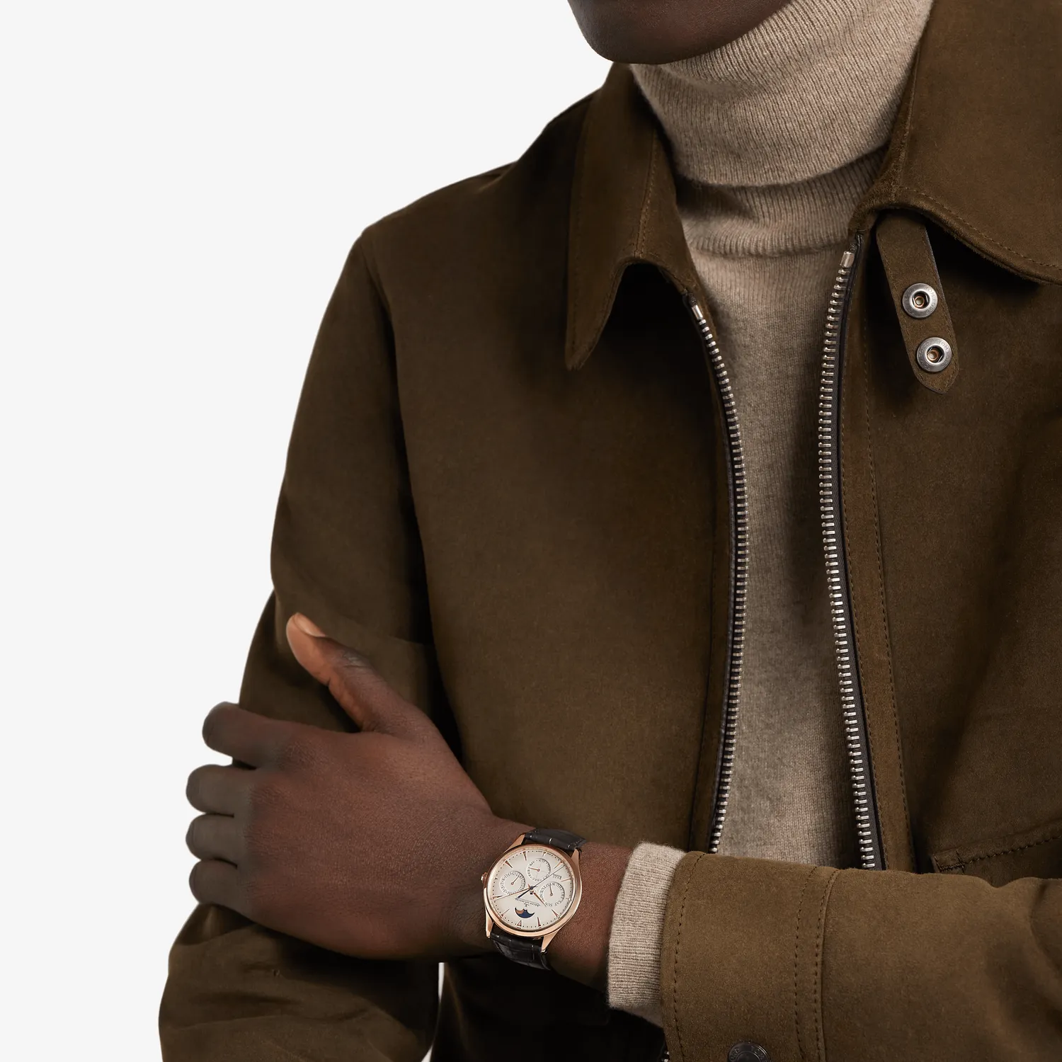 Montre MASTER ULTRA THIN Perpetual Bracelet alligator brun, Boucle ardillon or rose, Cadran beige coquille d' oeuf