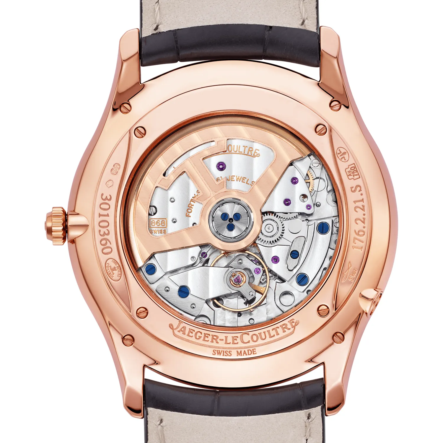 Montre MASTER ULTRA THIN Perpetual Bracelet alligator brun, Boucle ardillon or rose, Cadran beige coquille d' oeuf