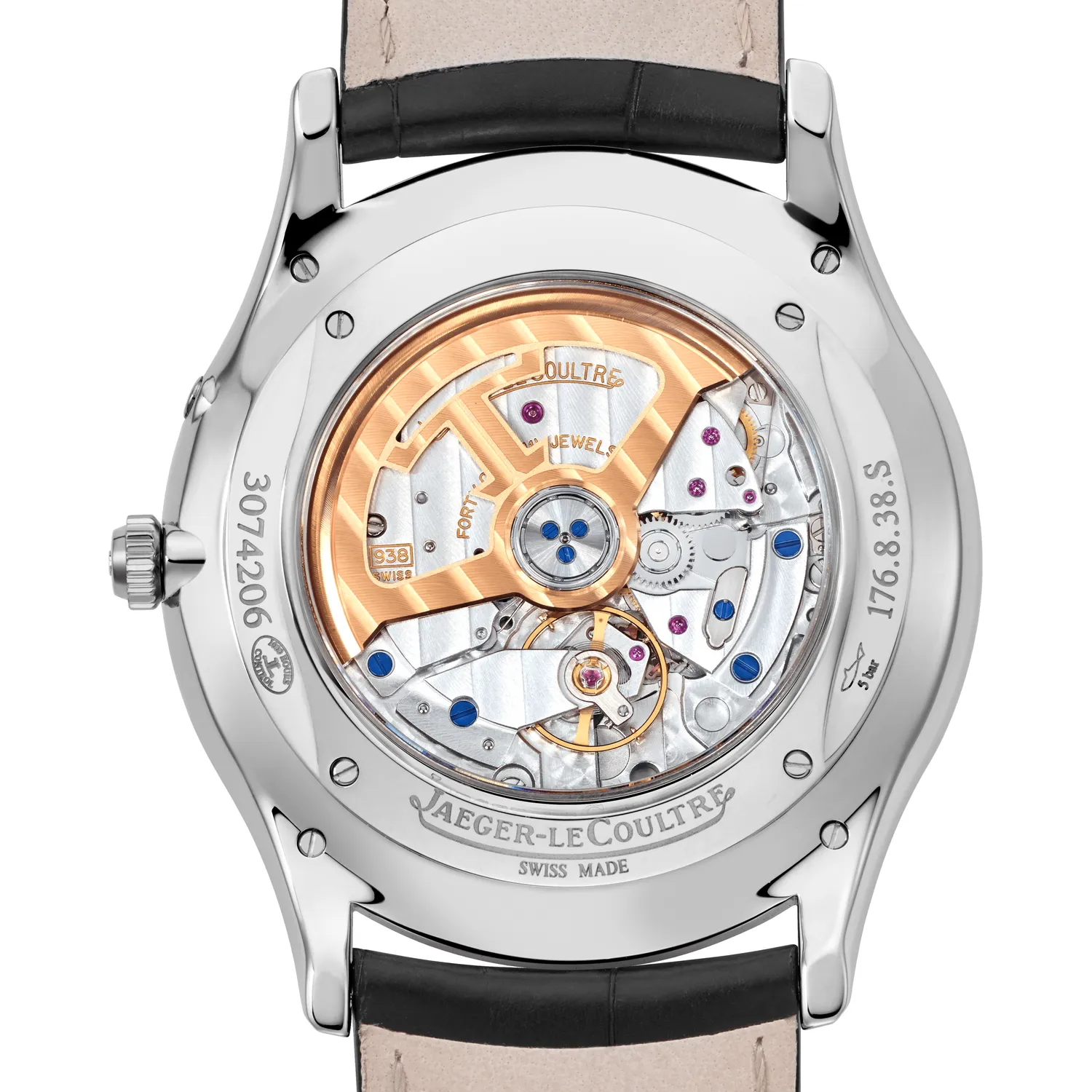 Montre MASTER ULTRA THIN Réserve de Marche Bracelet crocodile noir, Boucle déployante, Cadran argenté