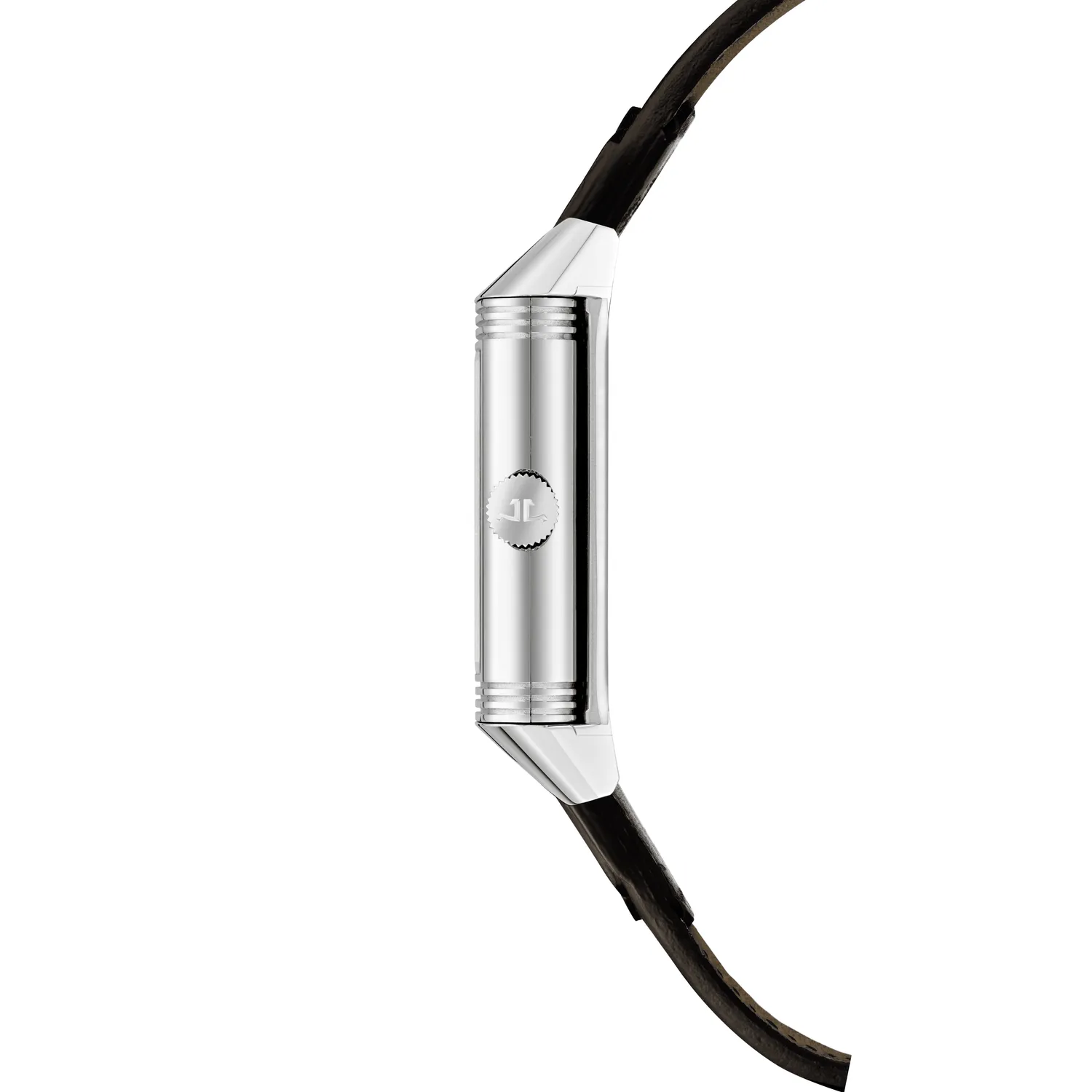 Montre REVERSO CLASSIC Medium Duoface Small Second Bracelet cuir brun Fagliano, Boucle déployante, Cadrans argenté guilloché brossé vertical et noir satiné et Clous de Paris