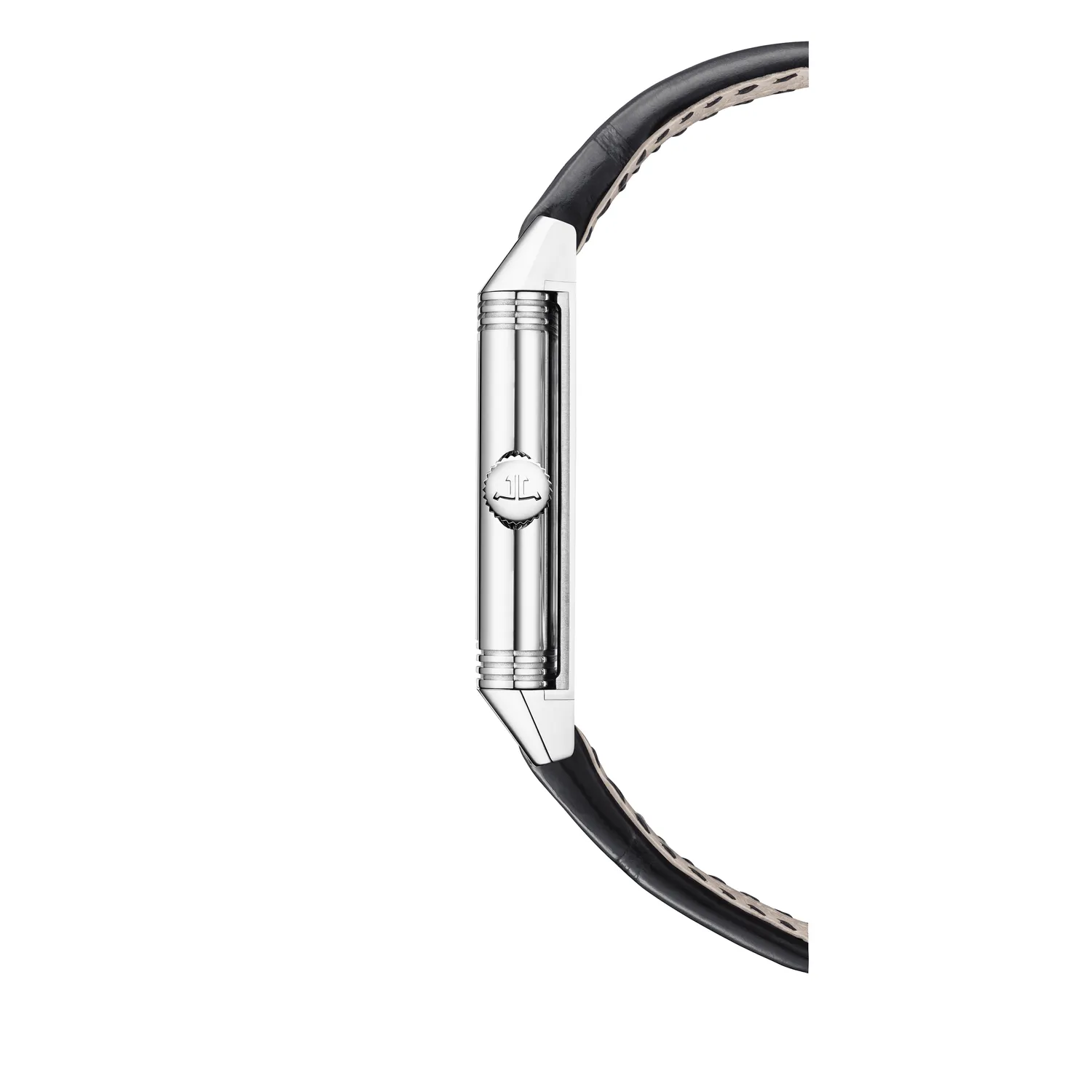 Montre REVERSO CLASSIC Medium Thin Bracelet alligator noir, Boucle déployante, Cadran argenté satiné vertical et guilloché